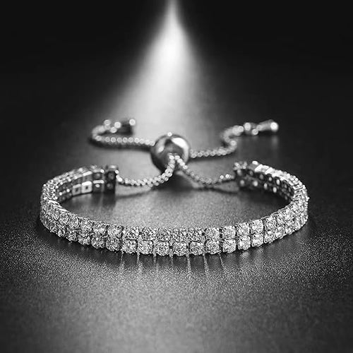 Women's White Gold Plated Tennis Bracelet Adjustable Slider Fashion Hut Jewelry