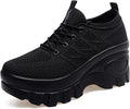Women's Chunky Platform Comfort Orthopedic Wedge Walking Shoes Fashion Knitted Breathable Lace Up Lug Sole Casual Non-Slip Running Shoes with Arch Support 7DAY'S