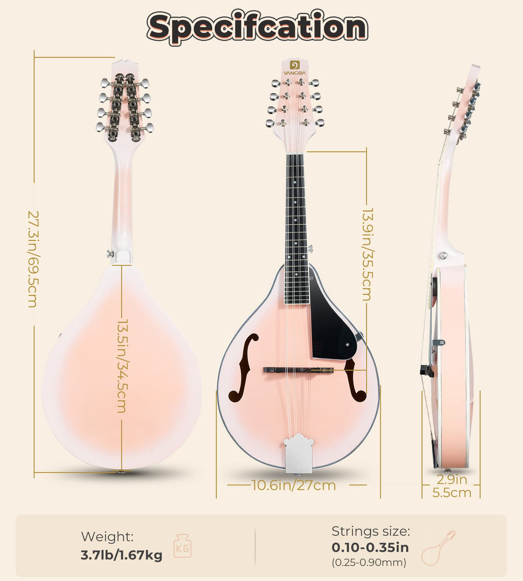 Vangoa Mandolin Musical Instrument A Style, Acoustic Mandolin Instrument Kit Italian 8 String for Professional Beginners Adults Teens Youth Kids, Sunburst, Glossy MindFreakArtistry