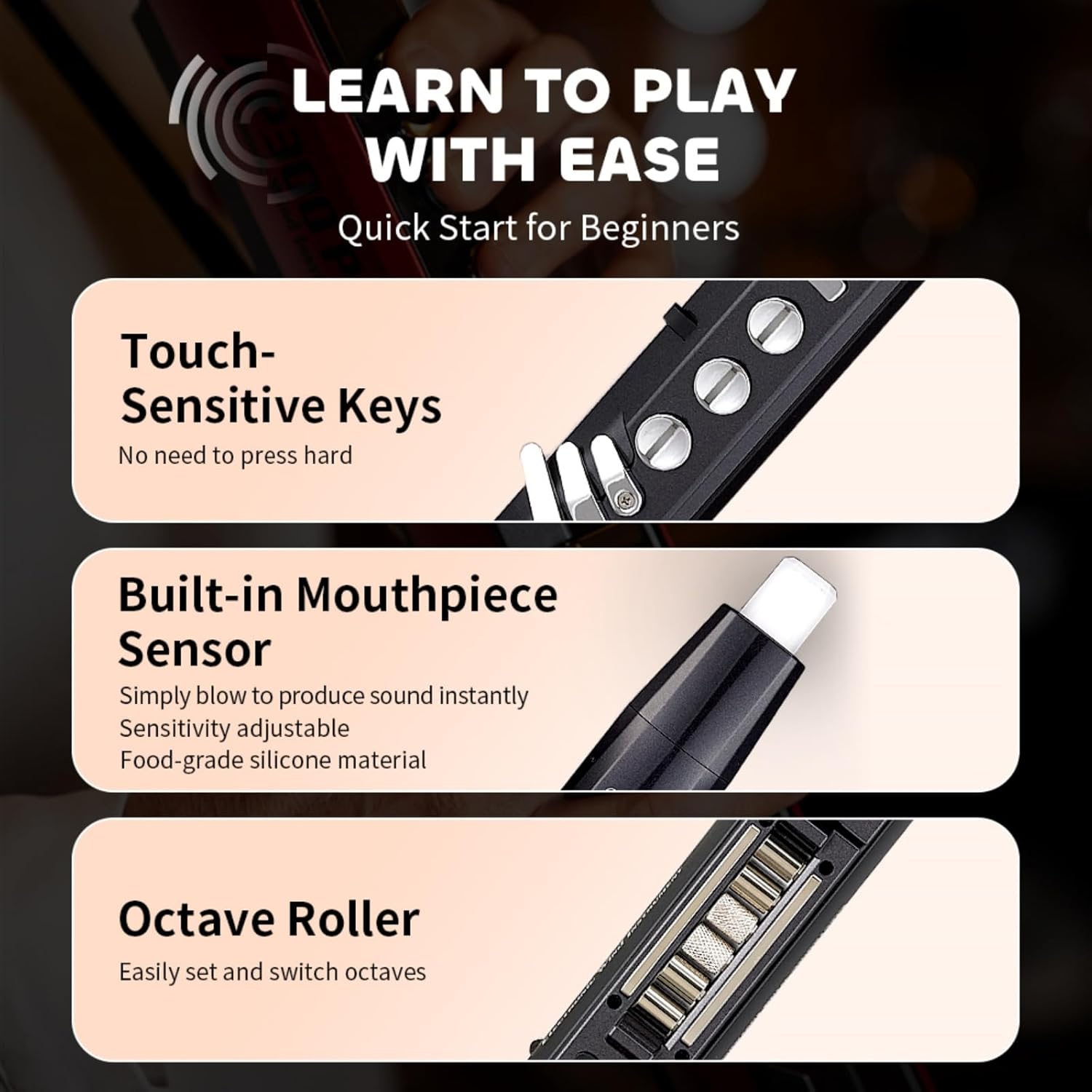 AP 300 Pro Electronic Wind Instrument with Bulit in OTG Recording and LCD Display Screen. 108 Global Tones Digital Saxophone with 6000Ah Battery and Bluetooth. (Golden) MindFreakArtistry