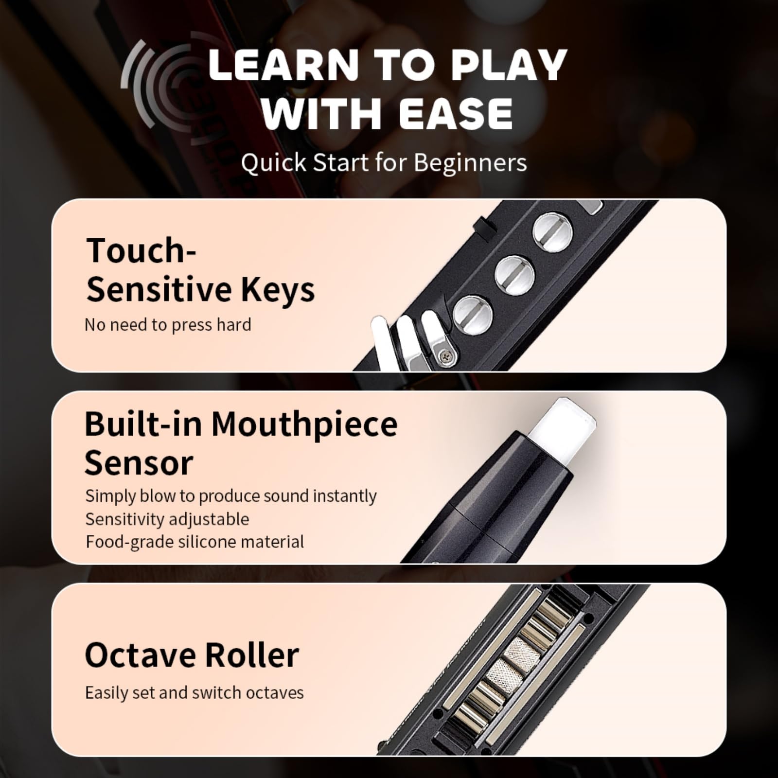 AP 300 Pro Electronic Wind Instrument with Bulit in OTG Recording and LCD Display Screen. 108 Global Tones Digital Saxophone with 6000Ah Battery and Bluetooth. (Golden) MindFreakArtistry