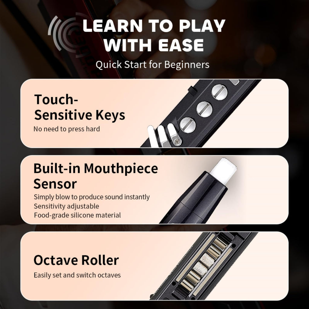 AP 300 Pro Electronic Wind Instrument with Bulit in OTG Recording and LCD Display Screen. 108 Global Tones Digital Saxophone with 6000Ah Battery and Bluetooth. (Golden) MindFreakArtistry