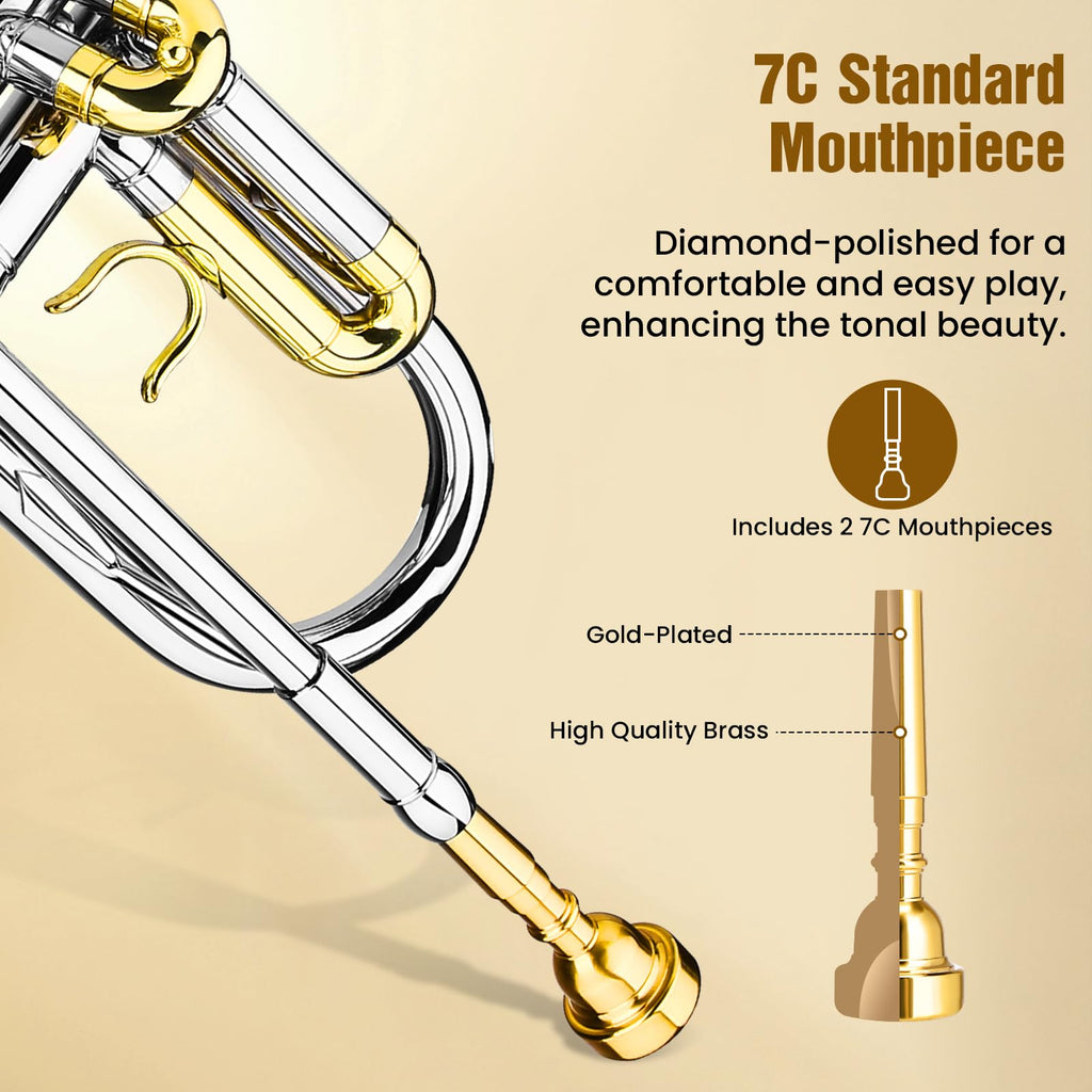 Asmuse Professional Trumpet Instrument Set,Student Trumpets for Beginners, Trompetas Musicales with Hard Case, Brass Instruments with Trumpet Cleaning Kit Gloves 7C Mouthpiece MindFreakArtistry