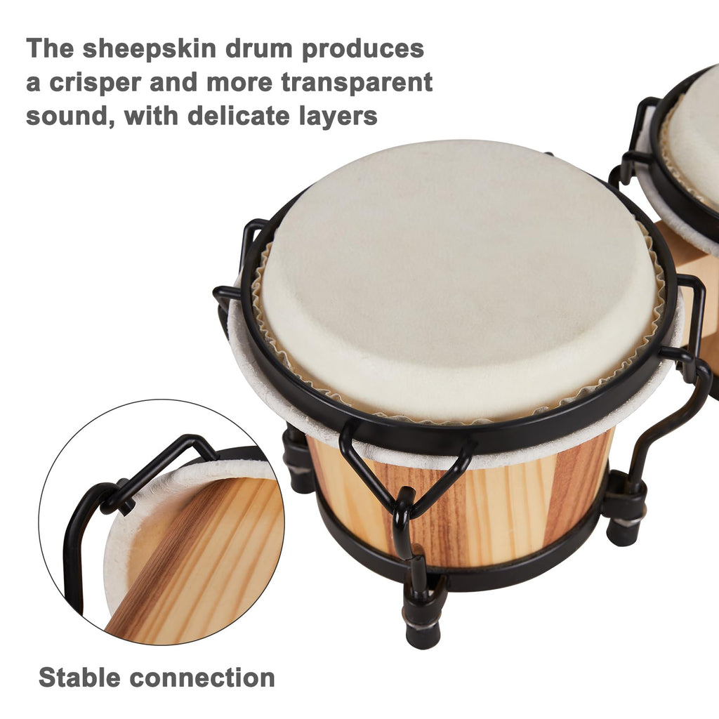 MUSICUBE Bongo Drum Set, 6” and 7” Percussion Instrument, Wooden and Metal Drum for Adult Kids Beginners Professionals with Tuning Wrench MindFreakArtistry
