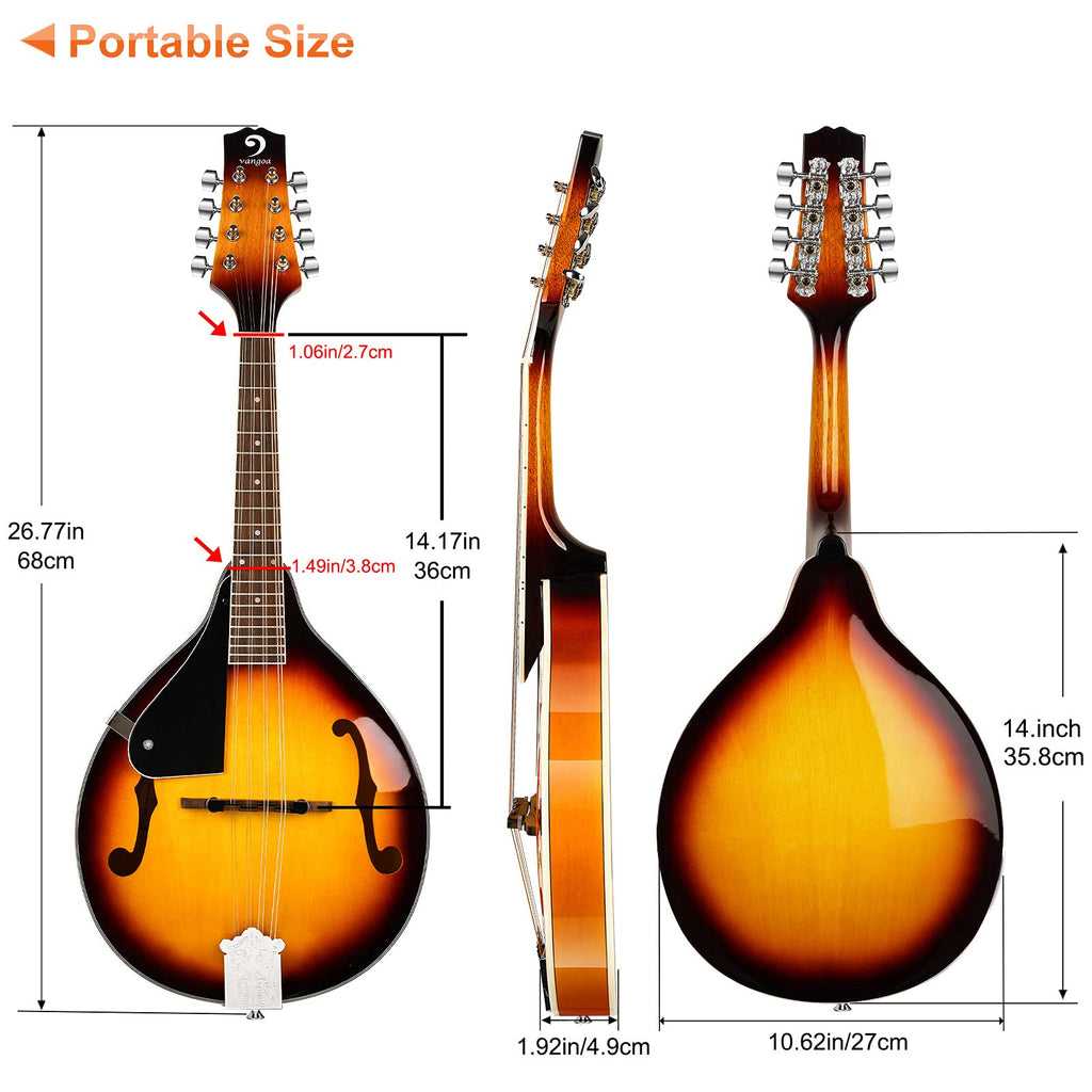 Vangoa Mandolin Musical Instrument A Style, Acoustic Mandolin Instrument Kit Italian 8 String for Professional Beginners Adults Teens Youth Kids, Sunburst, Glossy MindFreakArtistry