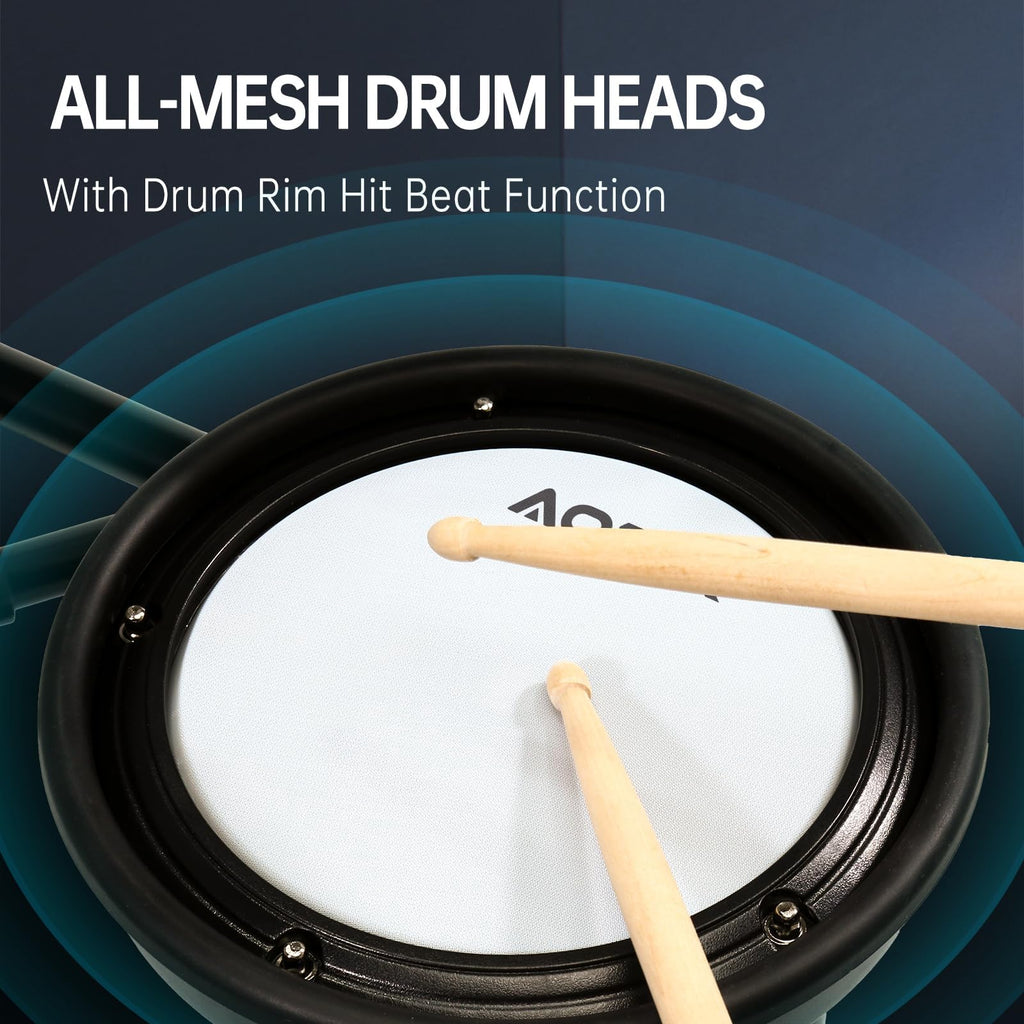 AODSK Electric Drum Set with Quiet Mesh Pads,Electronic Drum for Beginner,USB MIDI,Throne,Headphones,Sticks, Included 15 Kits and 195 Sounds (AED-403-Teenagers Beginners) MindFreakArtistry