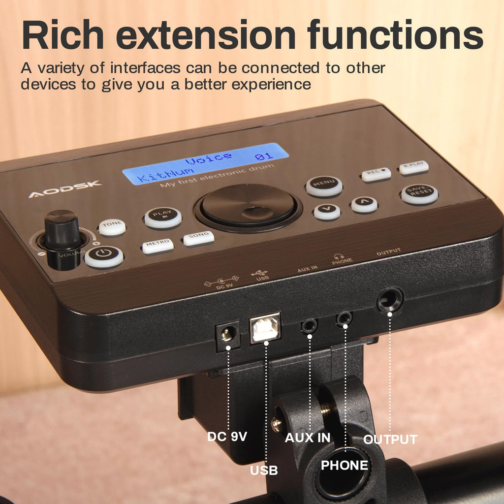 AODSK Electric Drum Set with Quiet Mesh Pads,Electronic Drum for Beginner,USB MIDI,Throne,Headphones,Sticks, Included 15 Kits and 195 Sounds (AED-403-Teenagers Beginners) MindFreakArtistry