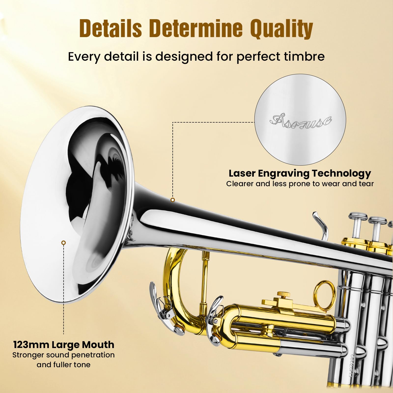 Asmuse Professional Trumpet Instrument Set,Student Trumpets for Beginners, Trompetas Musicales with Hard Case, Brass Instruments with Trumpet Cleaning Kit Gloves 7C Mouthpiece MindFreakArtistry