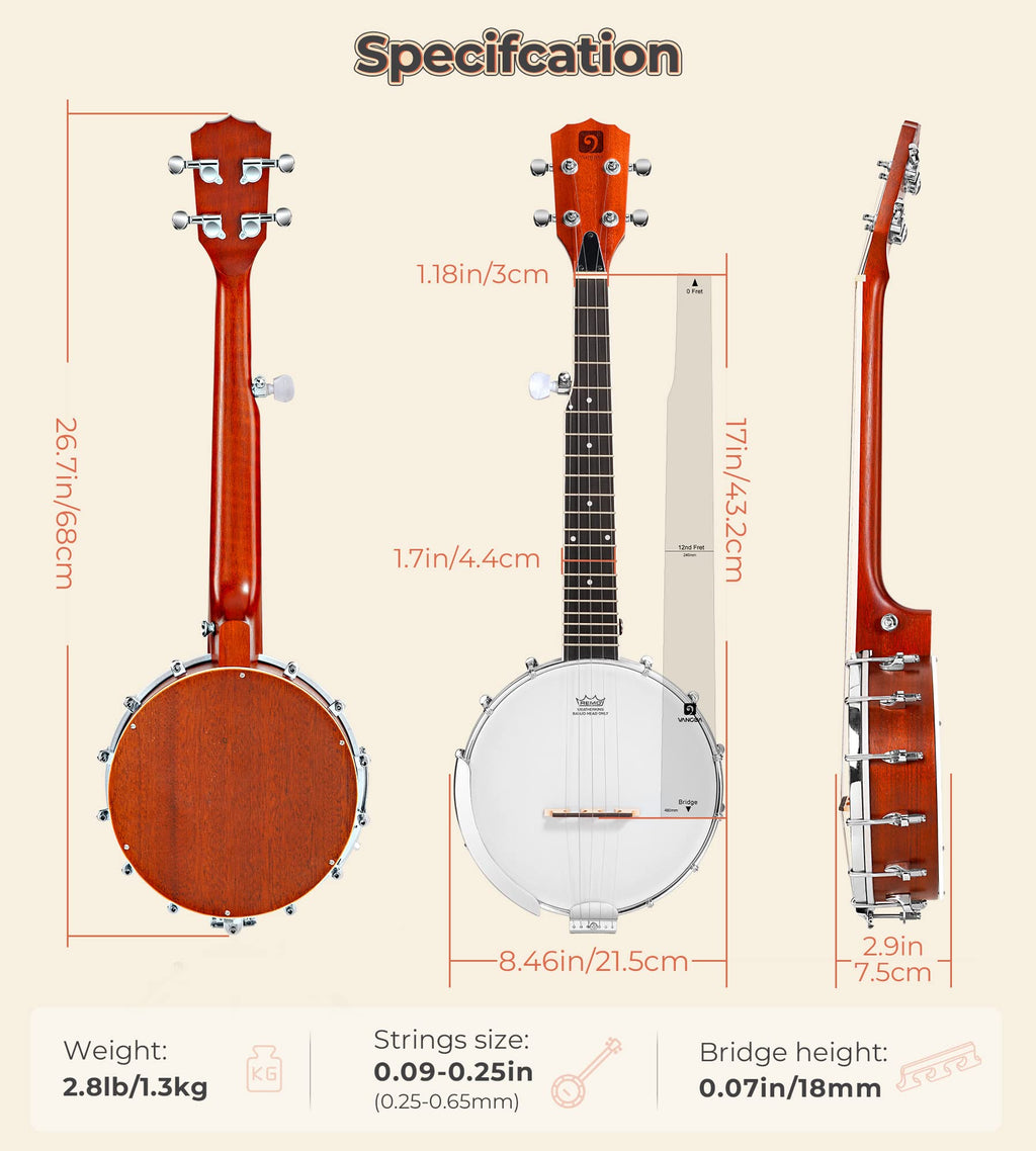 Vangoa Banjo 5 String Full Size Banjos Set with Resonator, Remo Head, Beginner Banjo Kit with Closed Back, Premium Accessories for Adults, Teenager MindFreakArtistry