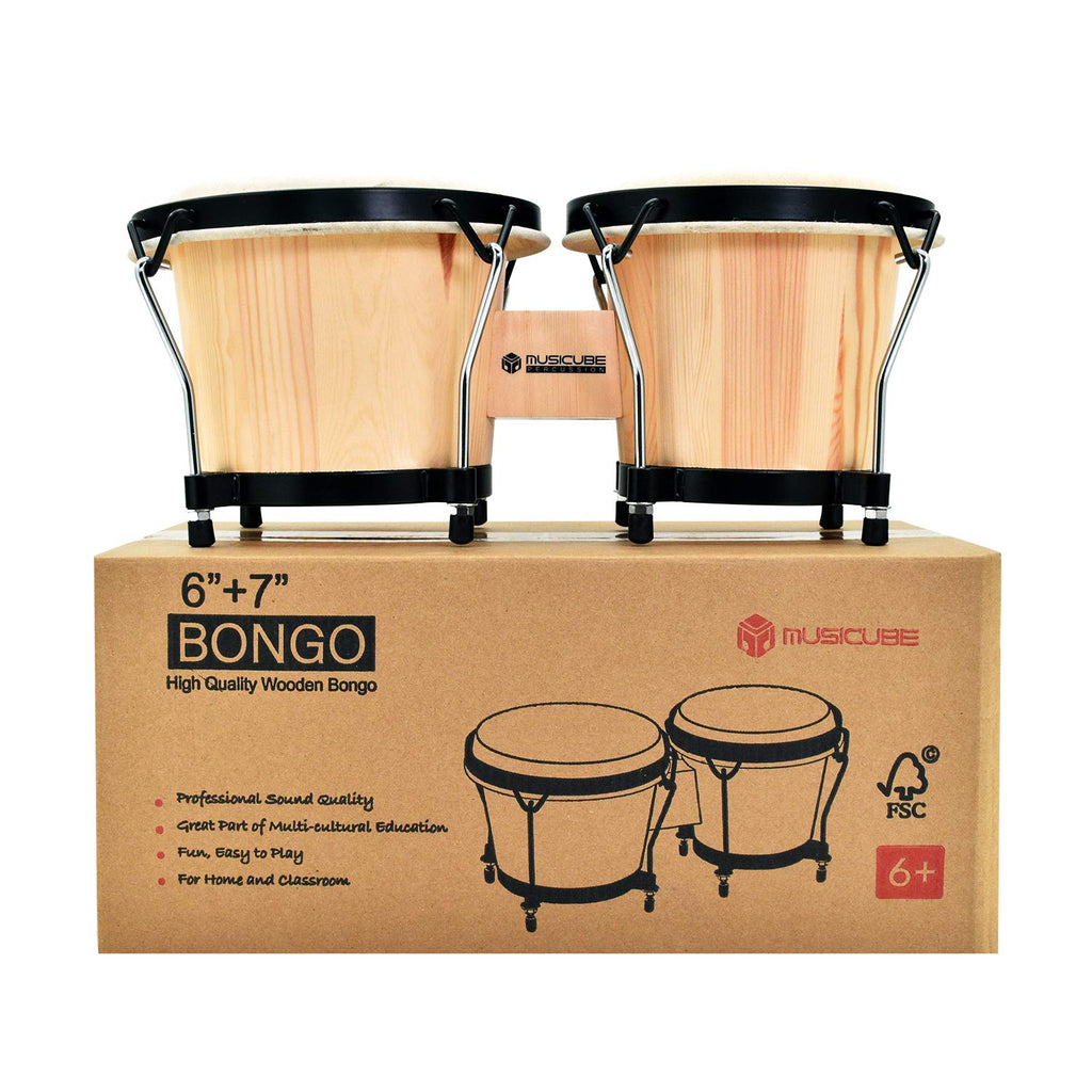 MUSICUBE Bongo Drum Set, 6” and 7” Percussion Instrument, Wooden and Metal Drum for Adult Kids Beginners Professionals with Tuning Wrench MindFreakArtistry