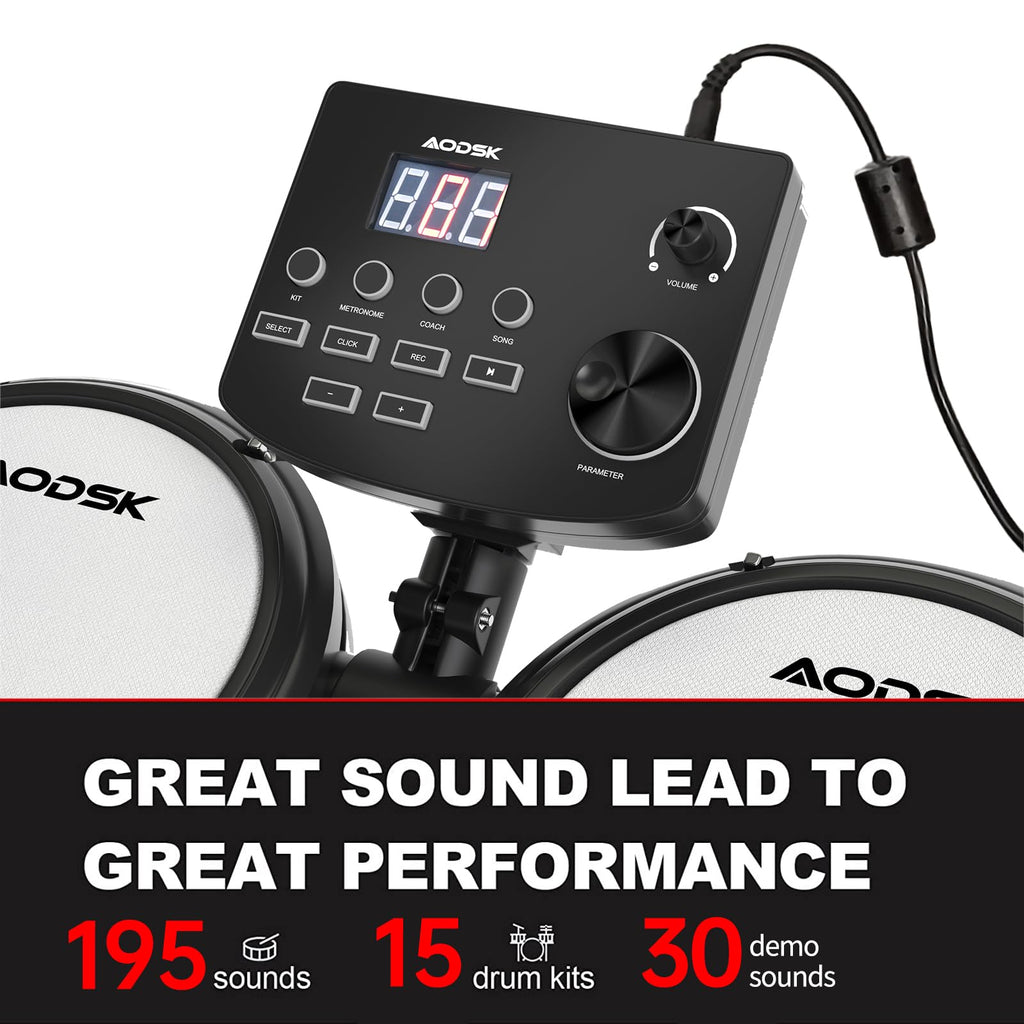 AODSK Electric Drum Set with Quiet Mesh Pads,Electronic Drum for Beginner,USB MIDI,Throne,Headphones,Sticks, Included 15 Kits and 195 Sounds (AED-403-Teenagers Beginners) MindFreakArtistry