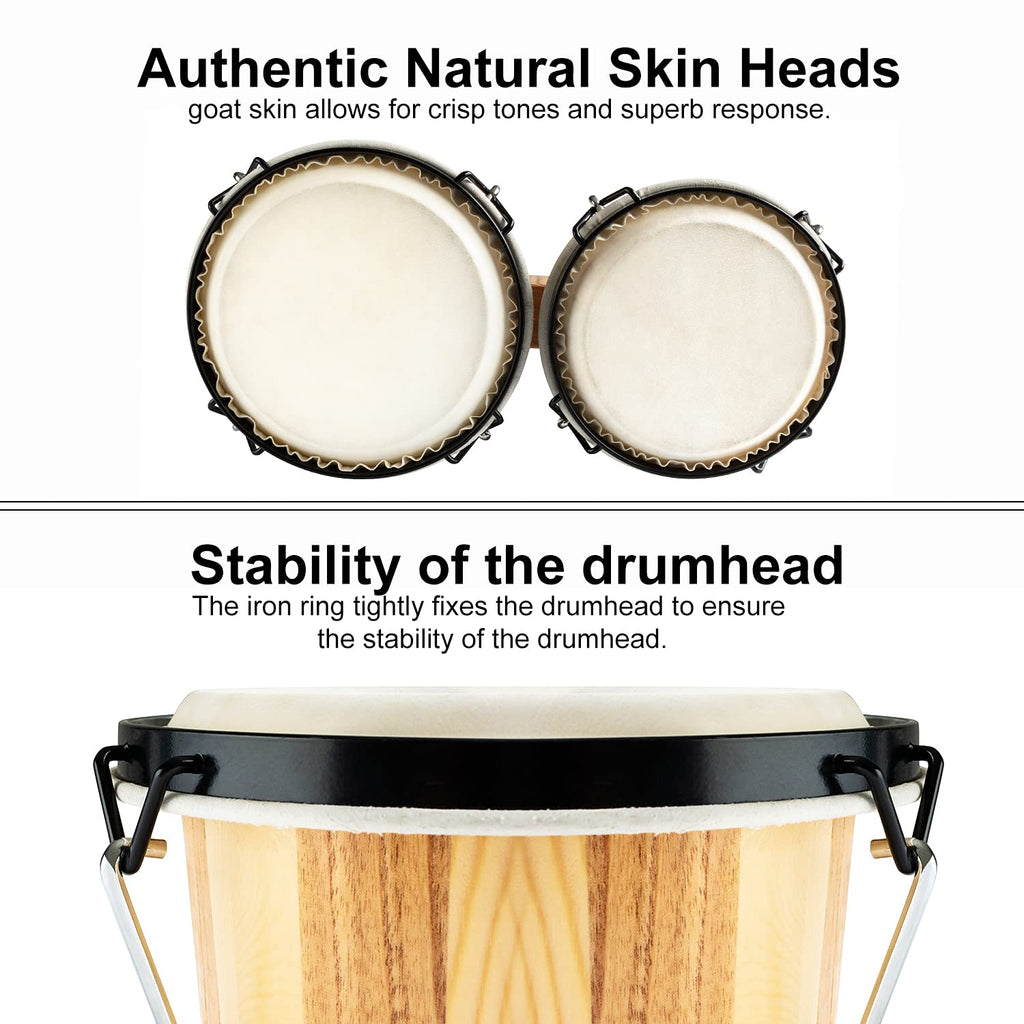 MUSICUBE Bongo Drum Set, 6” and 7” Percussion Instrument, Wooden and Metal Drum for Adult Kids Beginners Professionals with Tuning Wrench MindFreakArtistry
