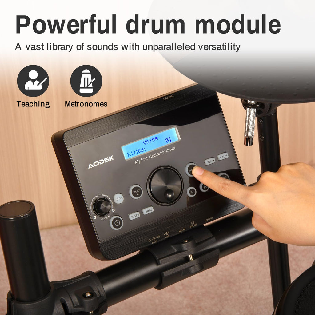 AODSK Electric Drum Set with Quiet Mesh Pads,Electronic Drum for Beginner,USB MIDI,Throne,Headphones,Sticks, Included 15 Kits and 195 Sounds (AED-403-Teenagers Beginners) MindFreakArtistry