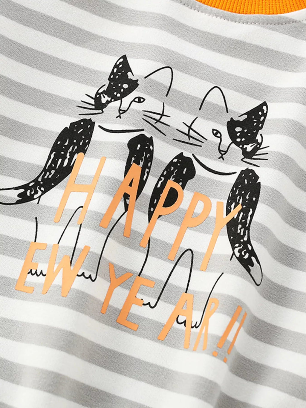 Girls and Toddler Girls Happy New Year Striped Cat Crew Neck Sweatshirt NicholesGifts