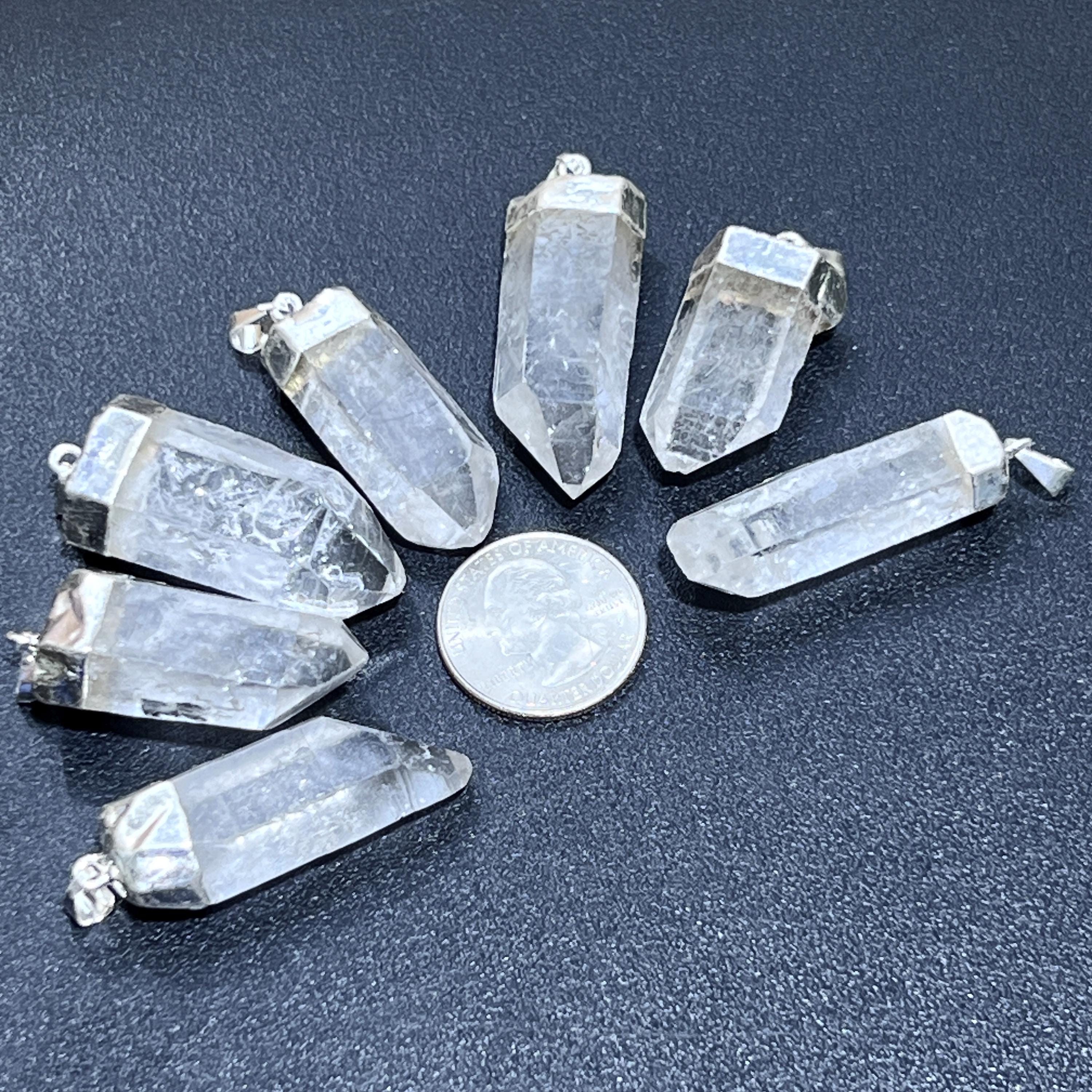 Quartz Crystal Point Pendant (Silver Plated) Gemstone Jewelry Necklace Supply Amazing Crystals