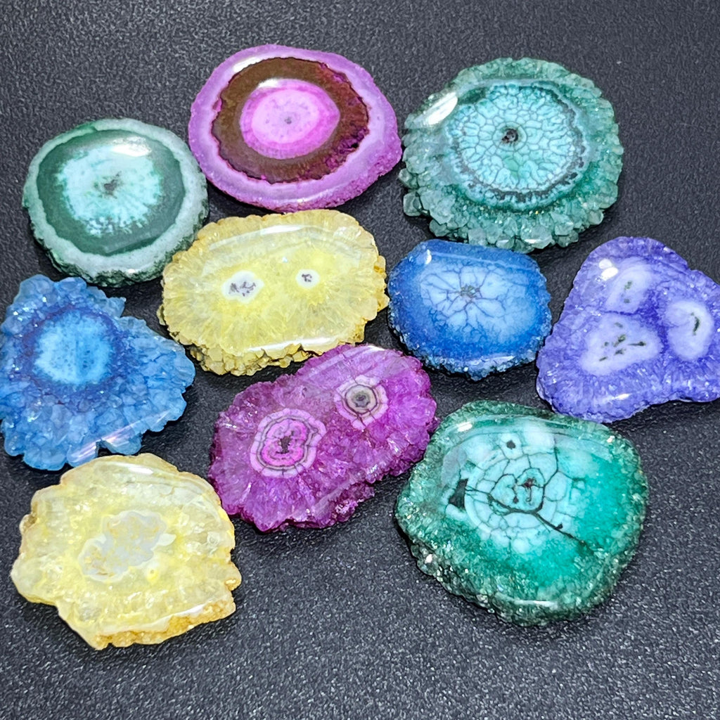 Solar Quartz Crystal Mixed Colors Dyed Cabochon Slices Amazing Crystals