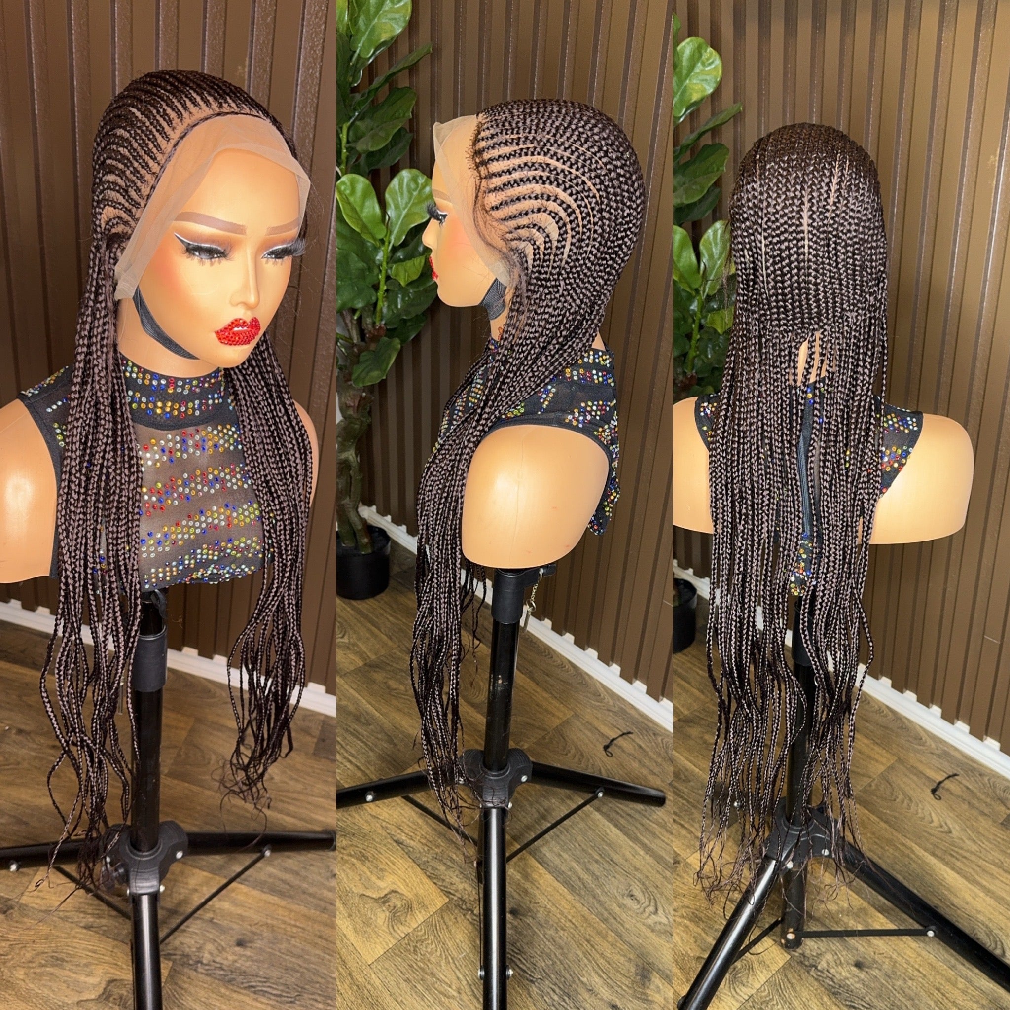 Brown cornrow braided wig HOL stores