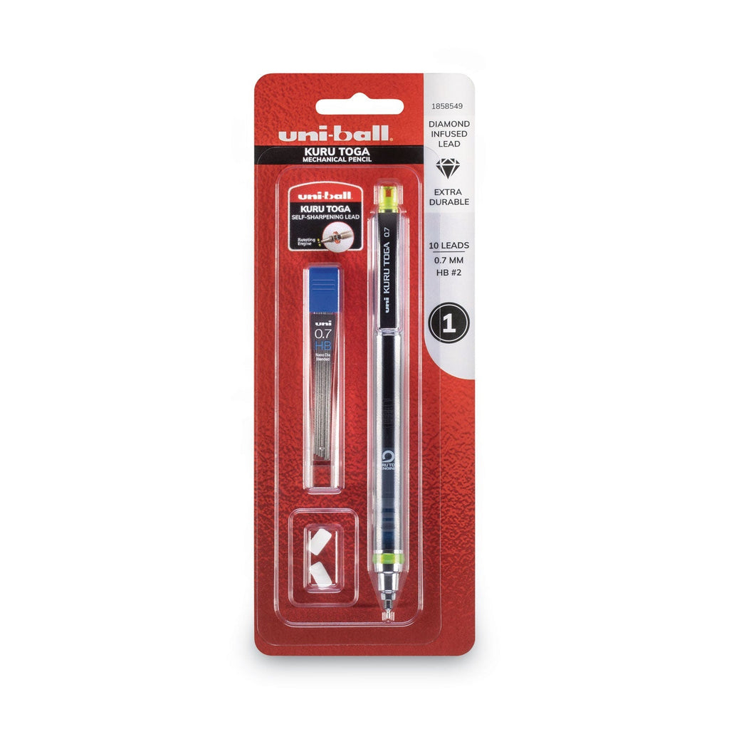 uniball KuruToga Mechanical Pencil, 0.7 mm, HB (#2), Black Lead, Black/Green Barrel 2xSavings
