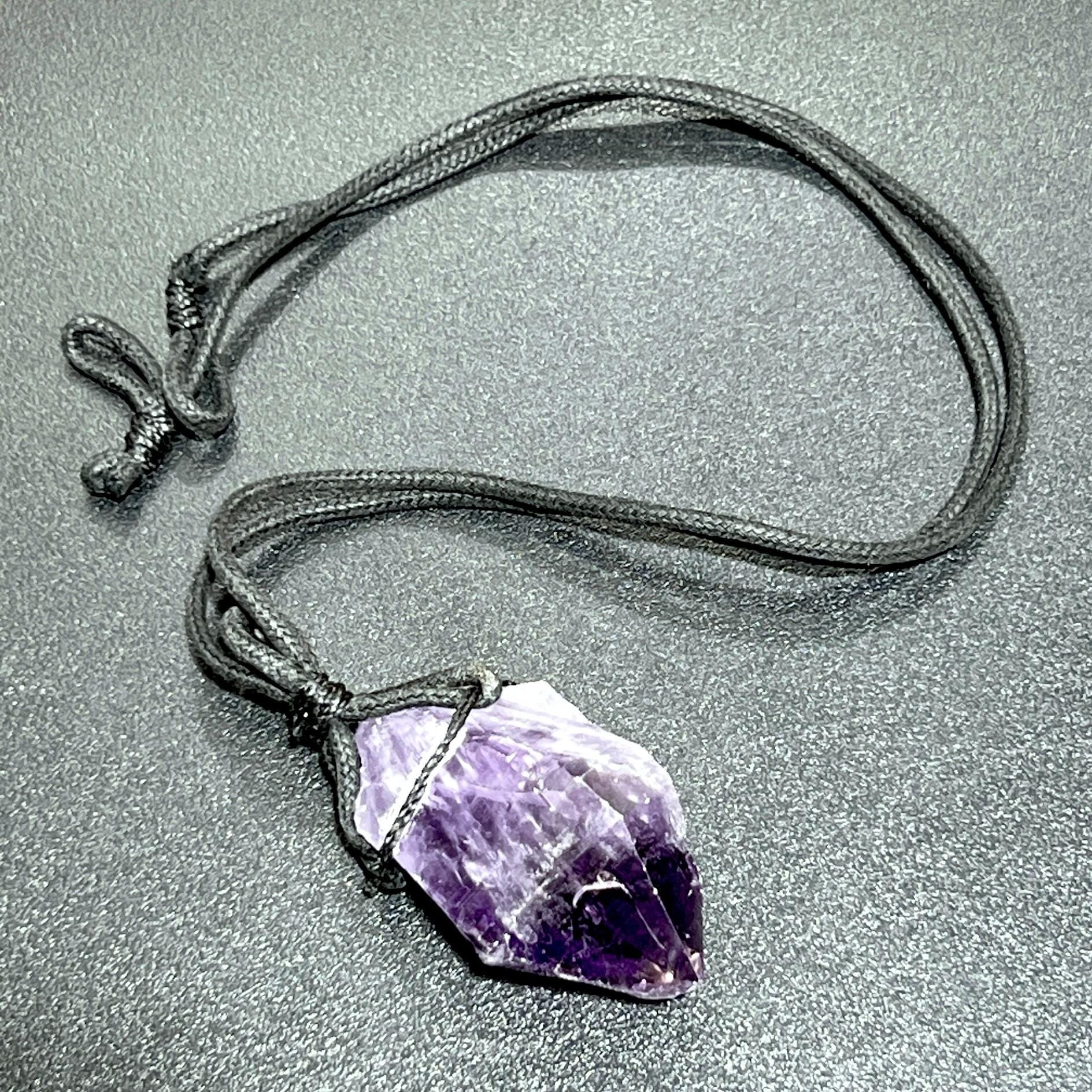 Large Dark Amethyst Crystal Raw Point Necklace (24 Inch Black Cord) Gemstone Jewelry Pendant Amazing Crystals