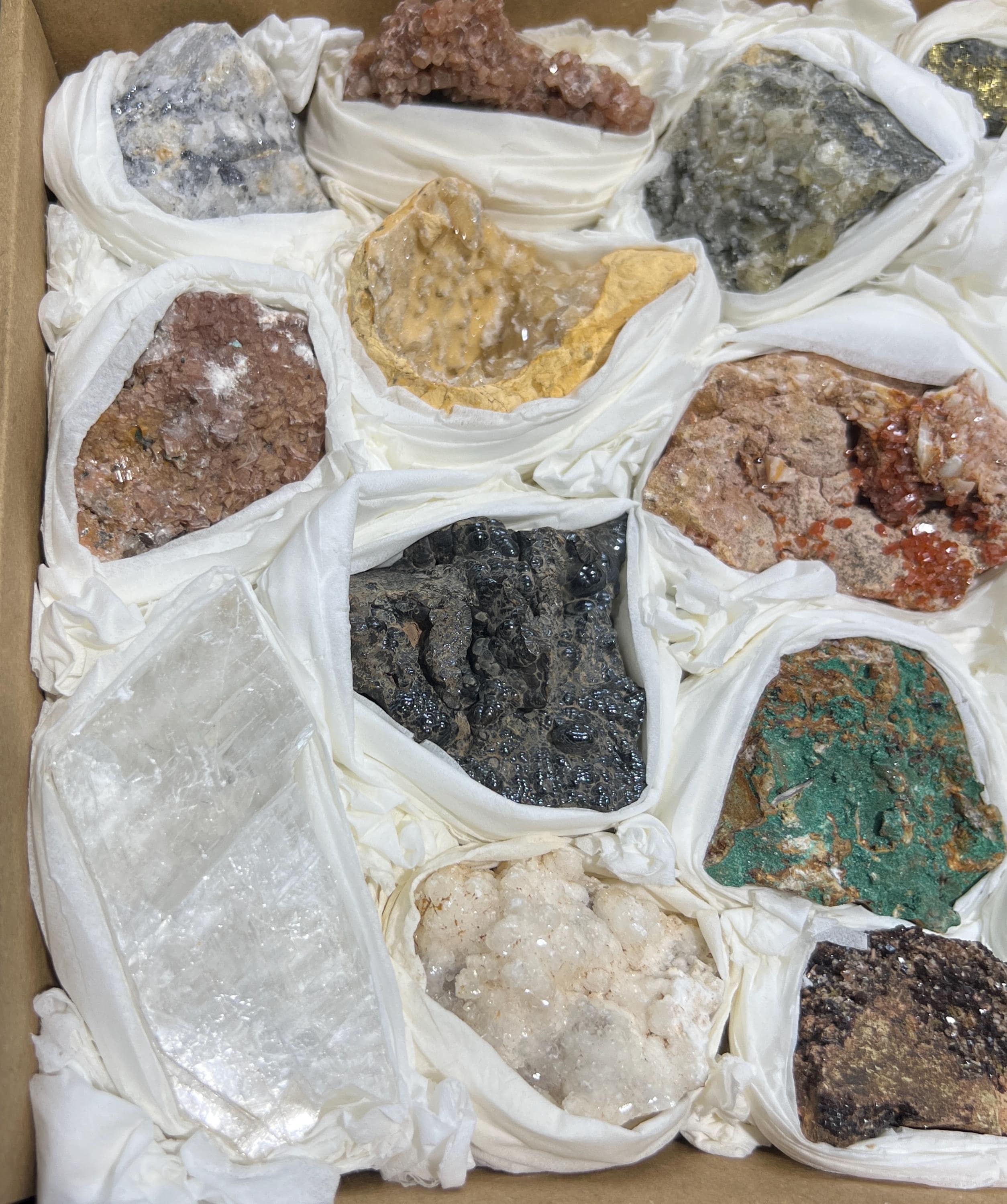 Morocco Mixed Minerals Crystal Druzy Collection Large Boxed Flat Wholesale Amazing Crystals