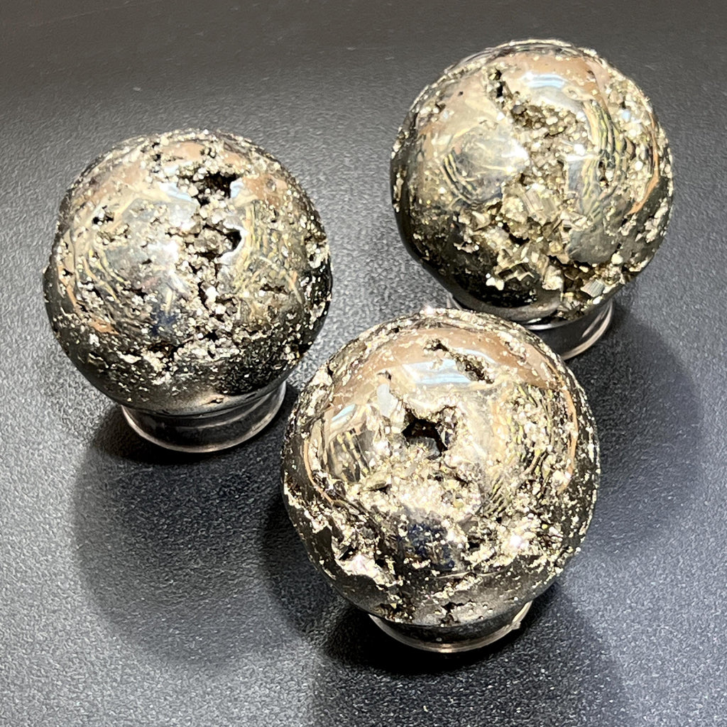 Golden Pyrite Crystal Druzy Sphere Fools Gold Polished Carving Wholesale Amazing Crystals