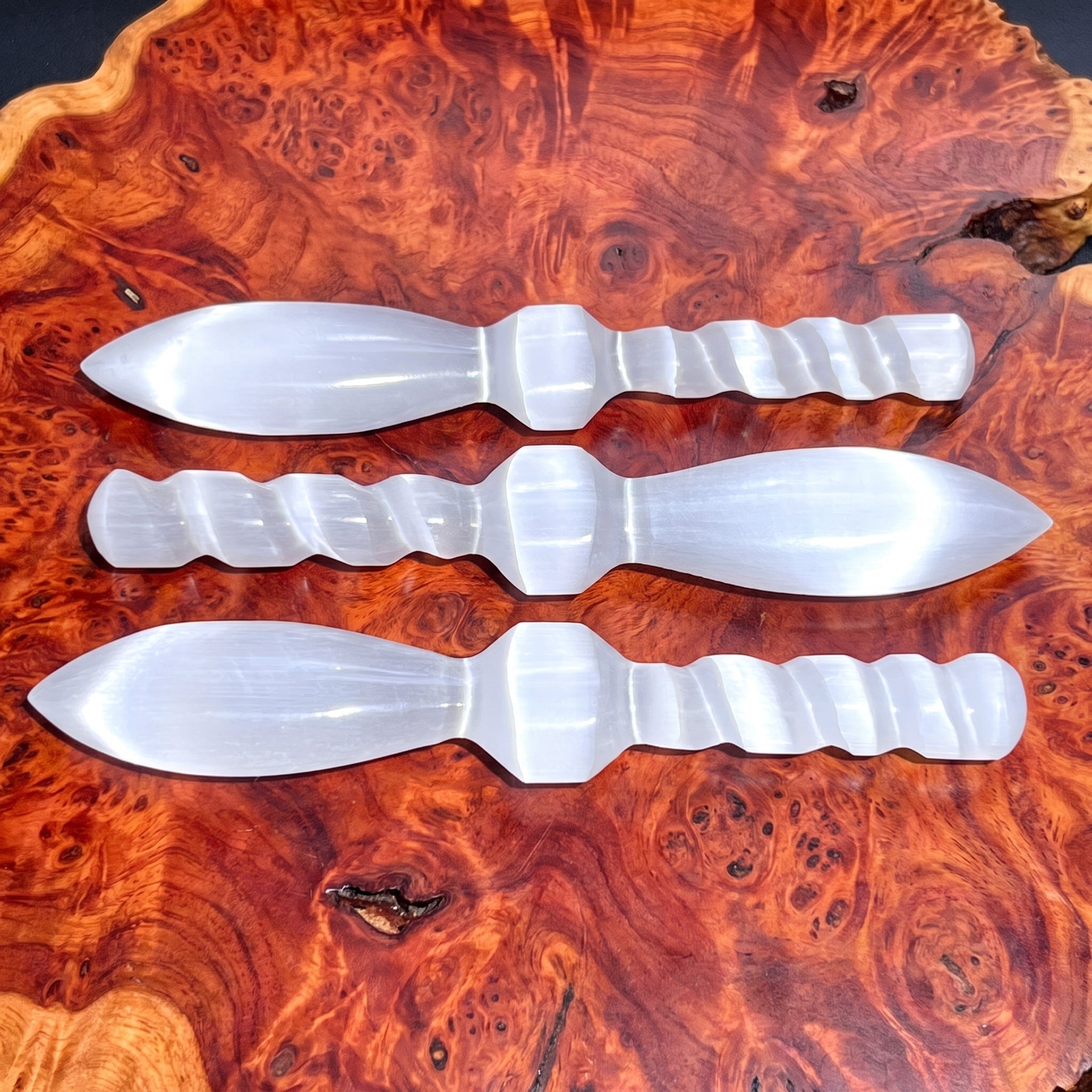 Selenite Satin Spar Crystal Decorative Knife Sword Dagger Spiral (7-8 Inches) Carving Amazing Crystals