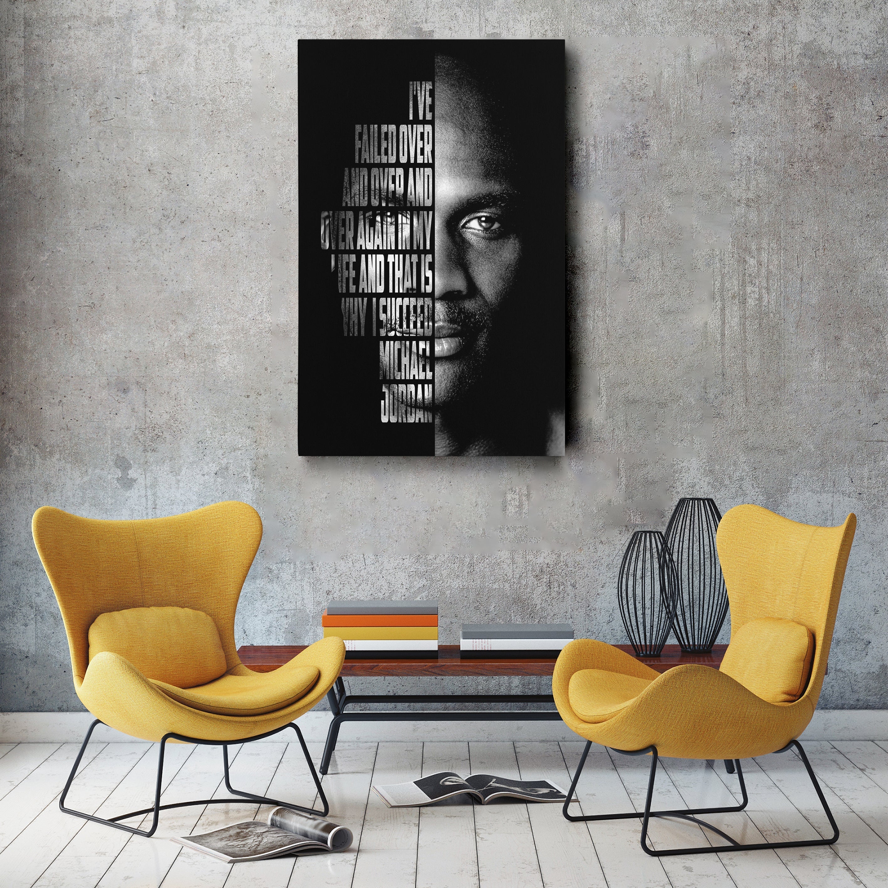 Michael Jordan Face Canvas Art - Motivational NBA Poster Wall Decor CanvasBlackArt