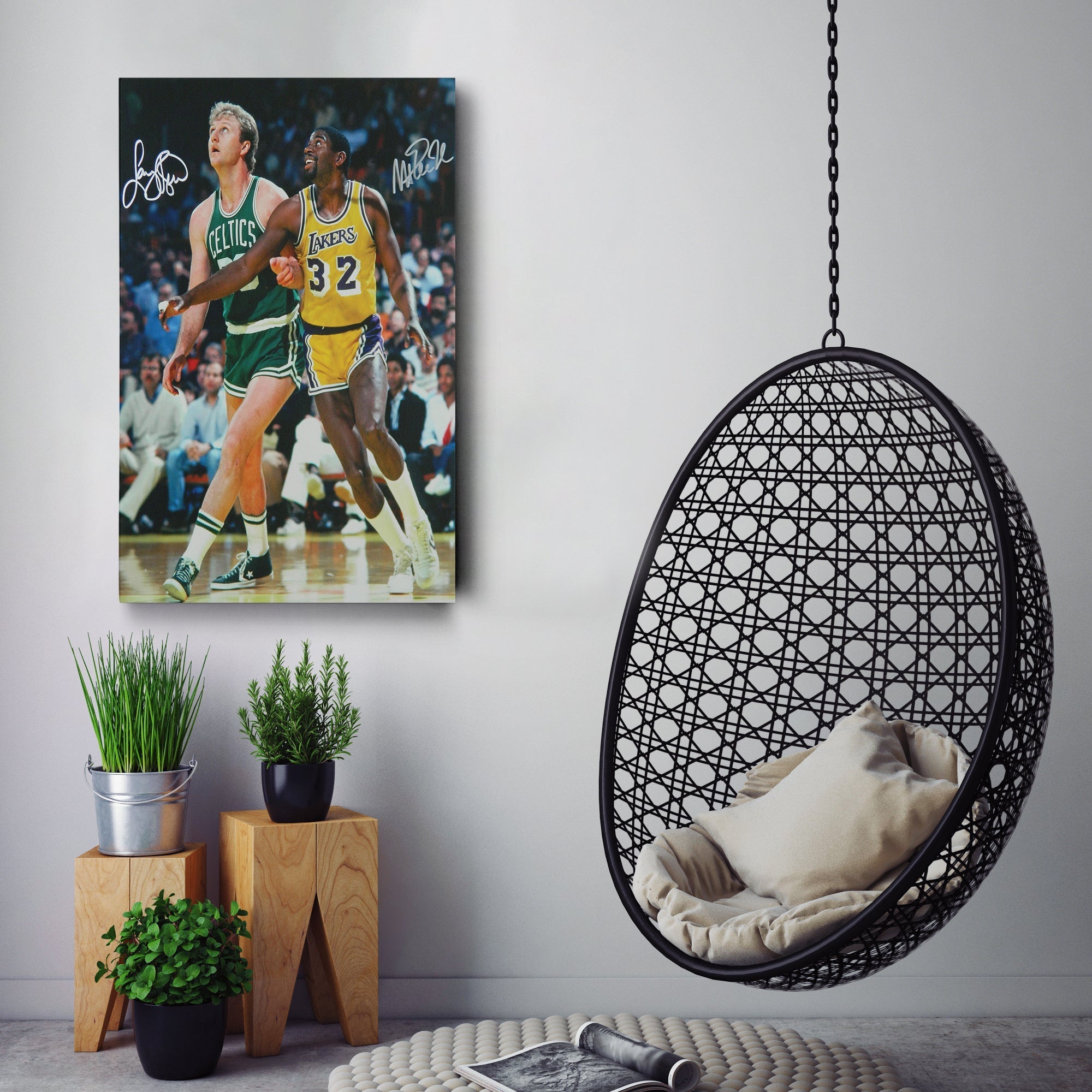 Larry Bird & Magic Johnson Canvas – Lakers vs Celtics Wall Art Print CanvasBlackArt