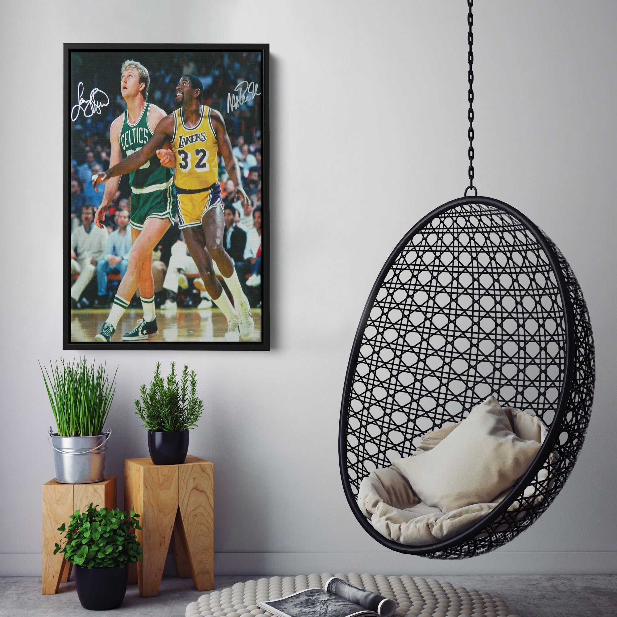 Larry Bird & Magic Johnson Canvas – Lakers vs Celtics Wall Art Print CanvasBlackArt