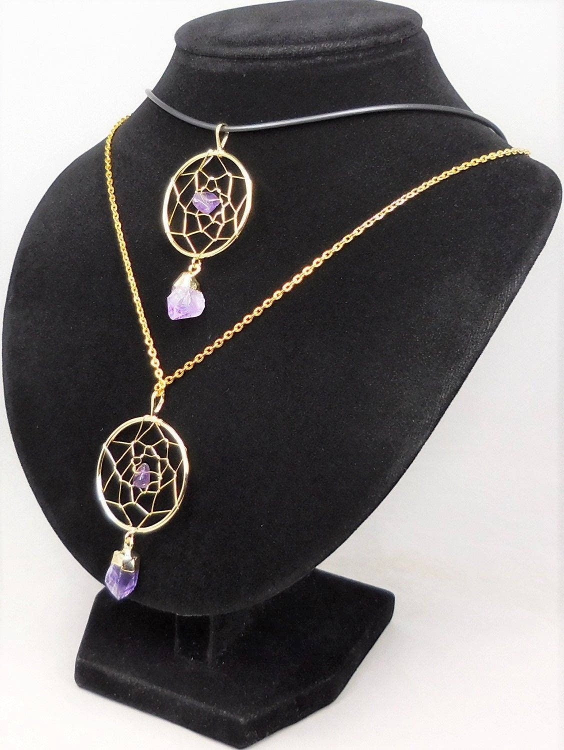 Dreamcatcher Pendant (Amethyst Crystal)(Gold Plated) Gemstone Jewelry Necklace Supply Amazing Crystals