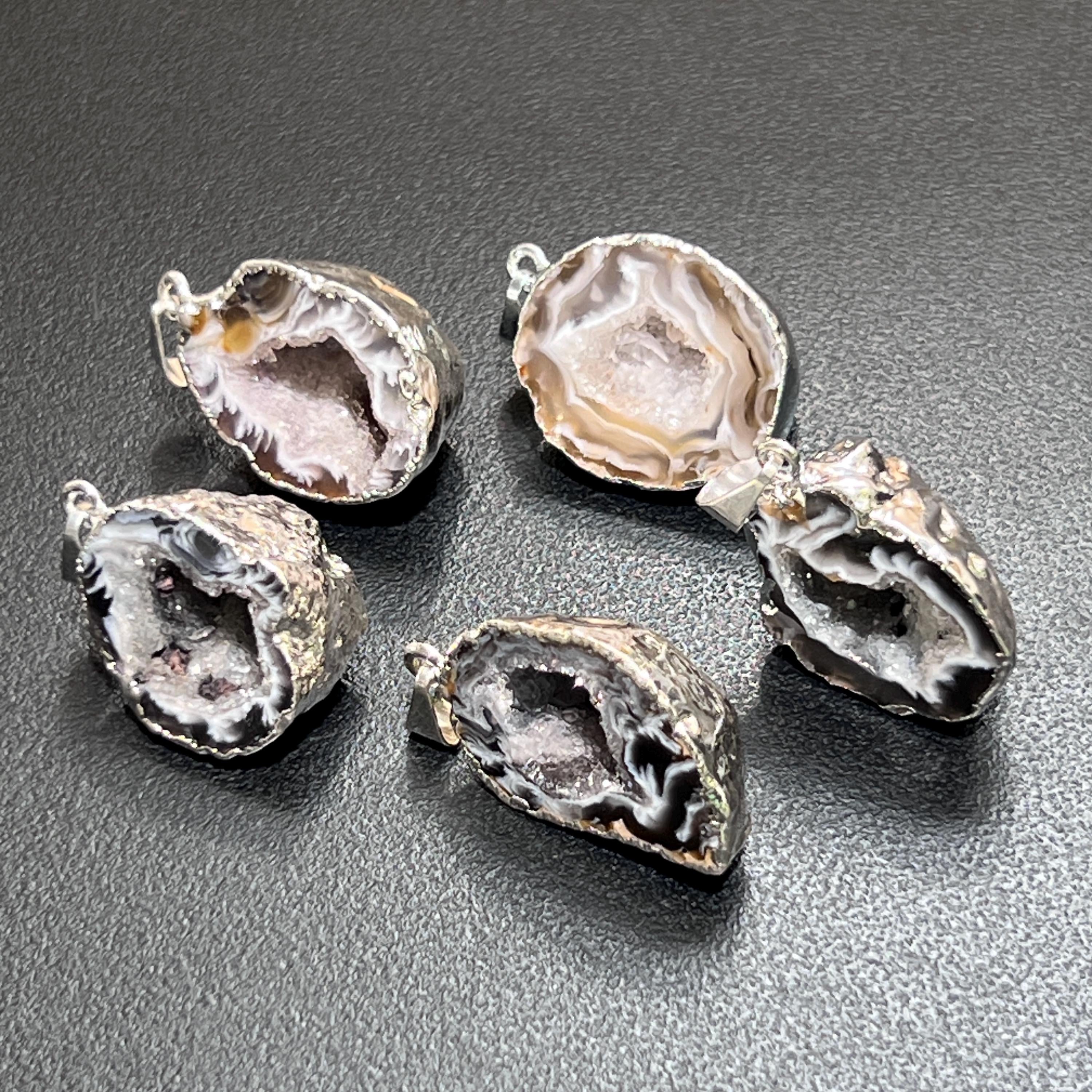 Oco Geode Druzy Crystal Pendant (Silver Plated Back) Amazing Crystals