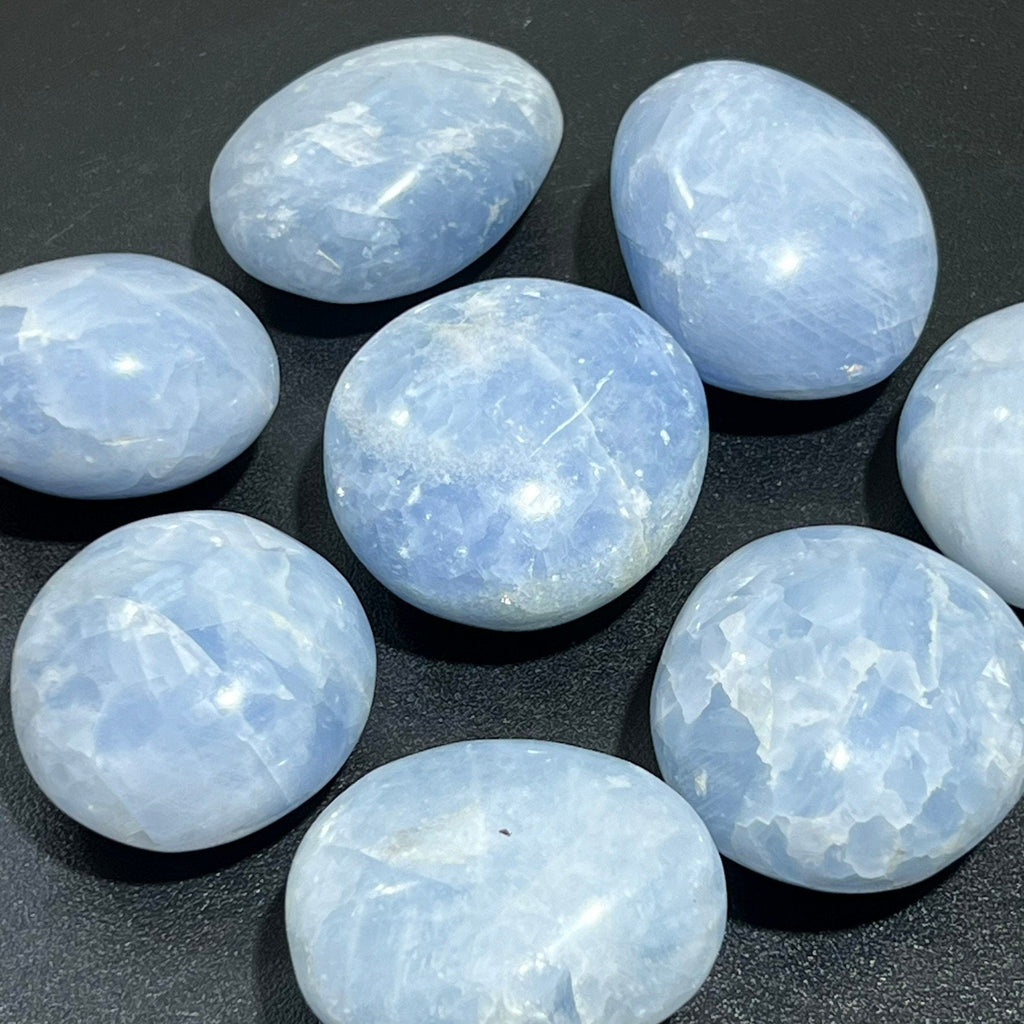 Blue Calcite Large Freeform Palm Stones (2-3 Inches) Polished Carving Amazing Crystals
