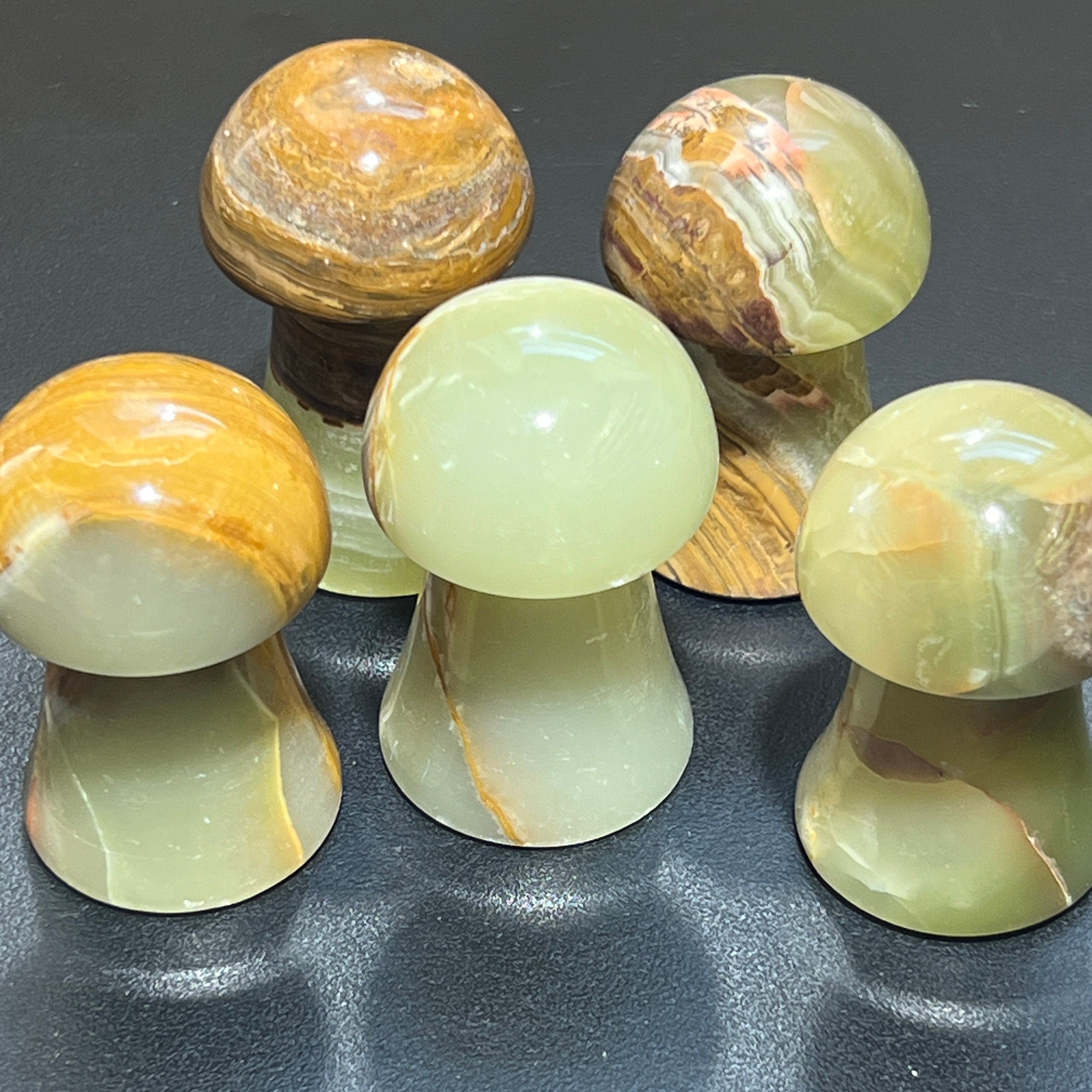 Green Banded Calcite Mushroon Crystal Carving Amazing Crystals