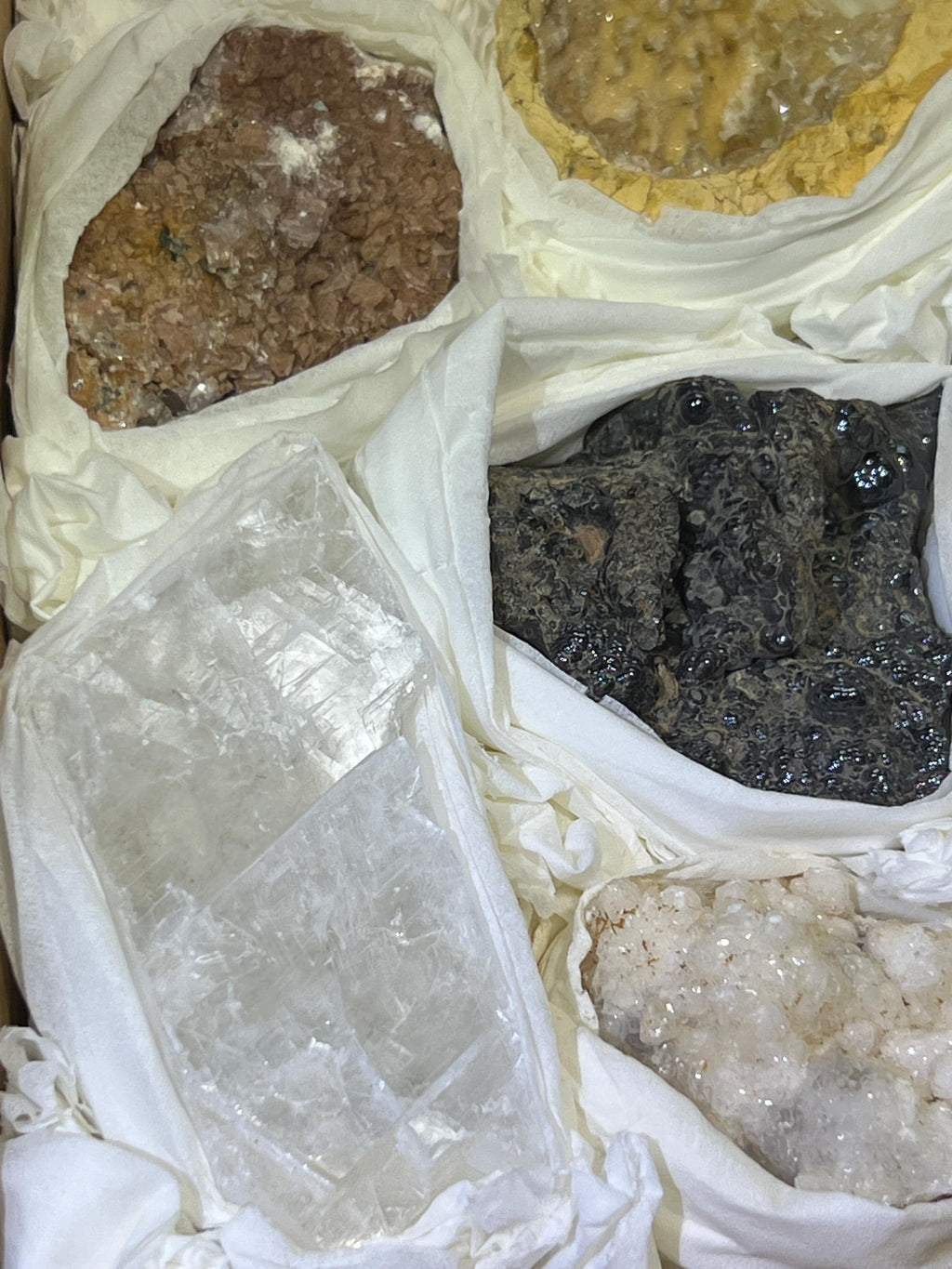 Morocco Mixed Minerals Crystal Druzy Collection Large Boxed Flat Wholesale Amazing Crystals