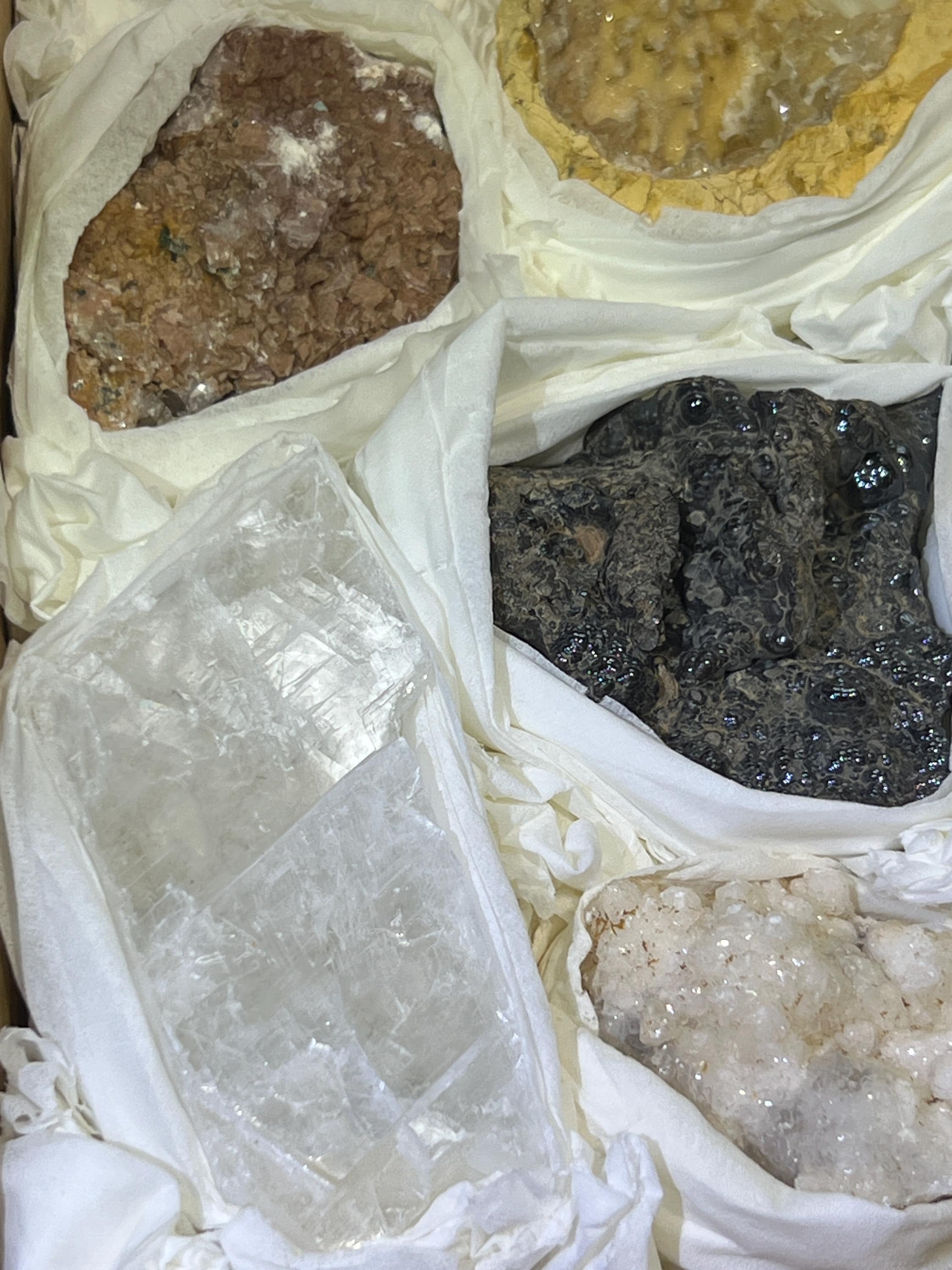 Morocco Mixed Minerals Crystal Druzy Collection Large Boxed Flat Wholesale Amazing Crystals