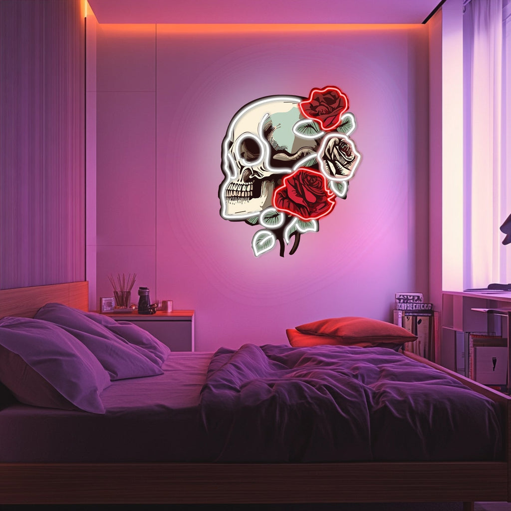 UV Printed Skull Blooms  Neon Wall Art- LV0030 Liviqon.co