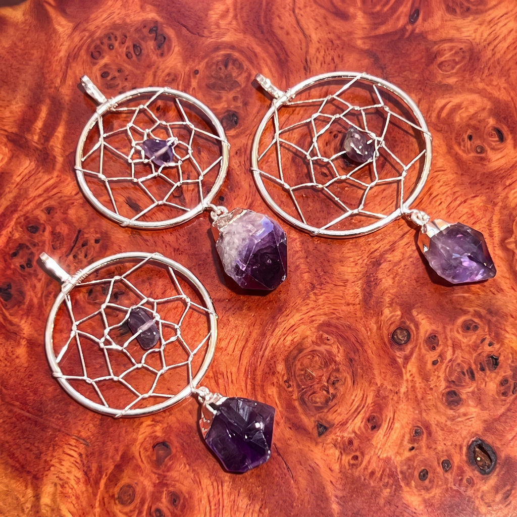 Dreamcatcher Pendant (Amethyst Crystal)(Silver Plated) Amazing Crystals
