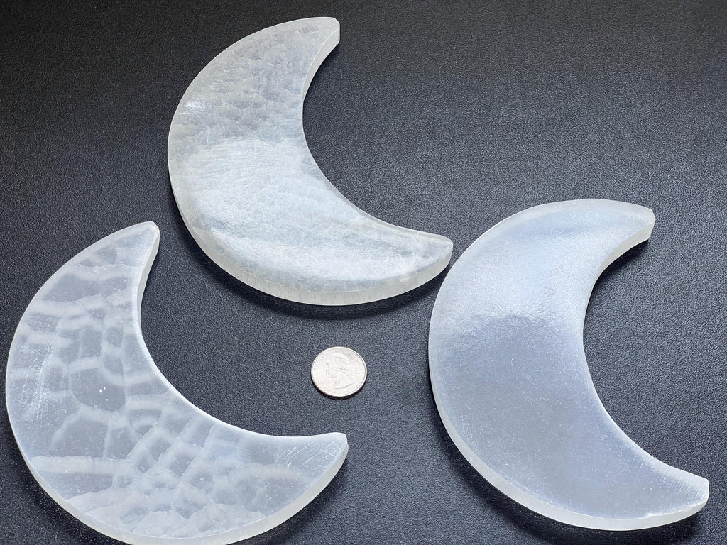 Selenite Crystal Crescent Moon Plate (6 Inches) Carving Amazing Crystals