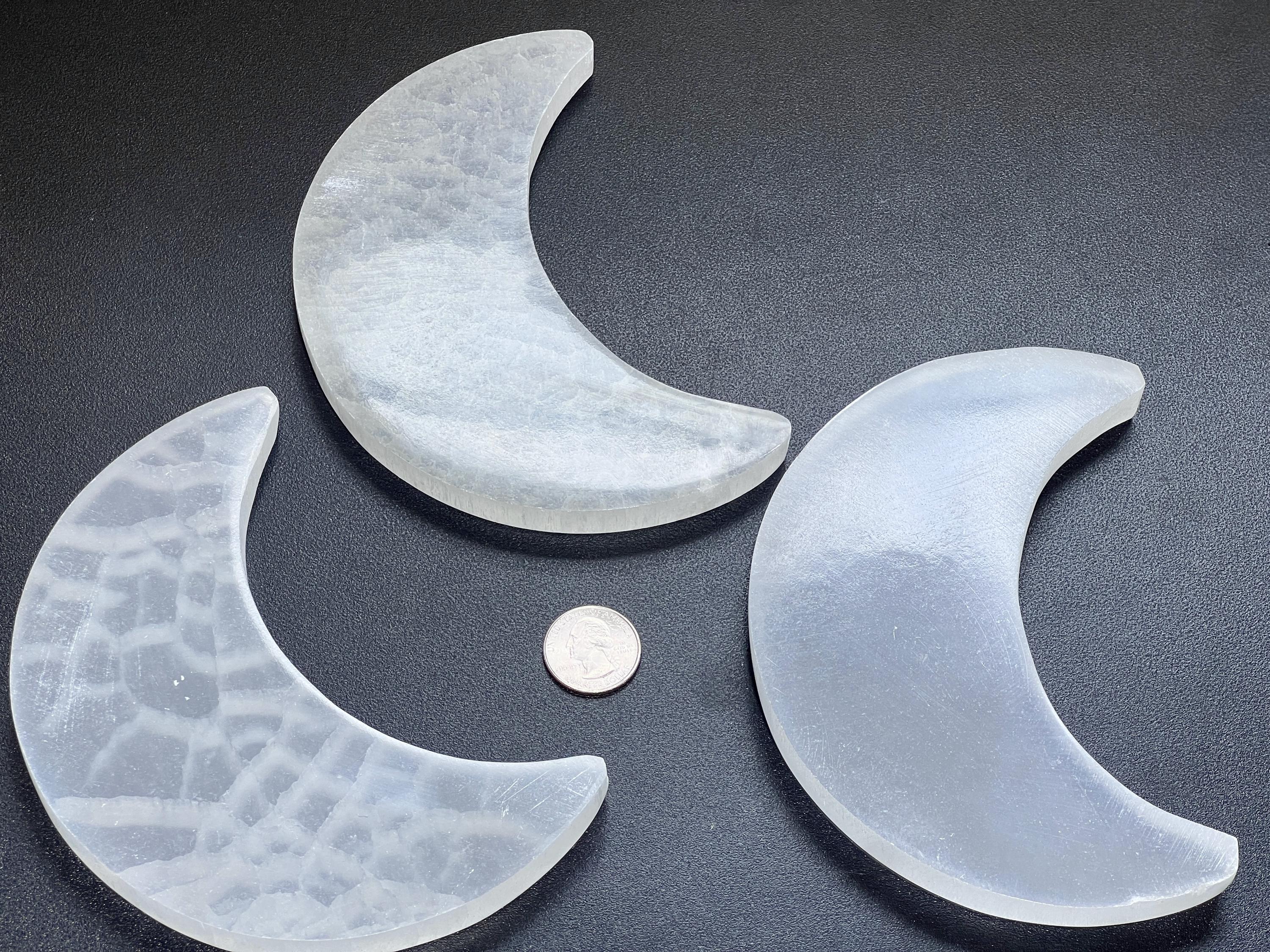Selenite Crystal Crescent Moon Plate (6 Inches) Carving Amazing Crystals