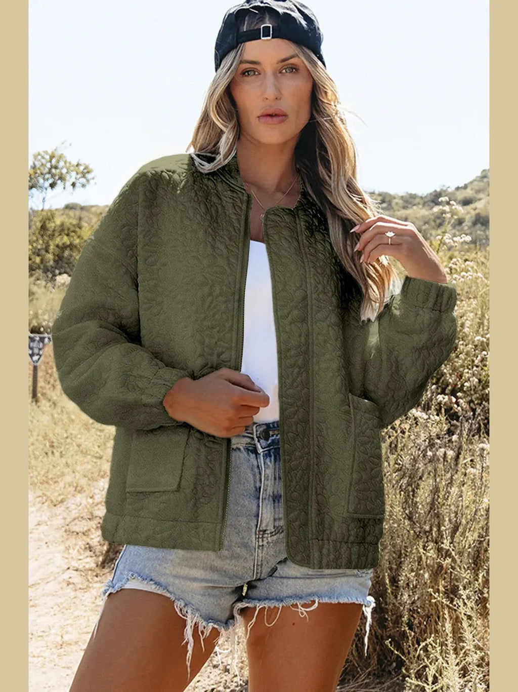 Baseball Collar Floral Quilted Jacket NicholesGifts