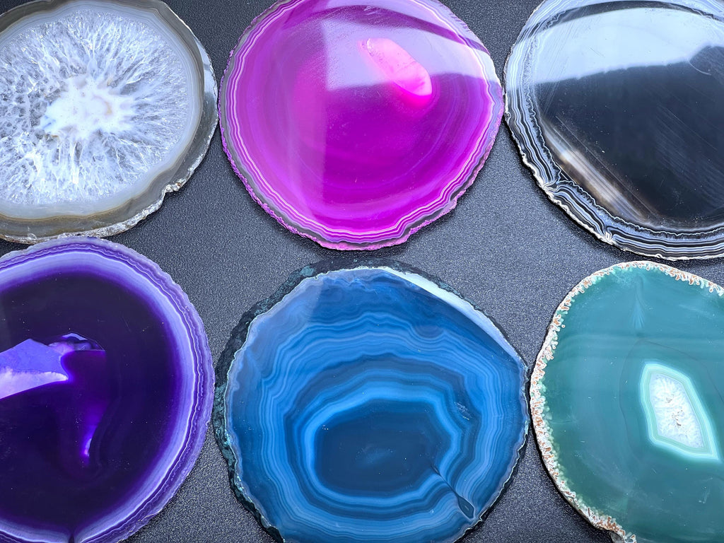 Round Circular Agate Slices (2 Pounds)(4.5 - 5.0 Inches)(Size #4) Two LBs Wholesale Pink Black Blue Natural Teal Pink Purple Mixed Colors Amazing Crystals