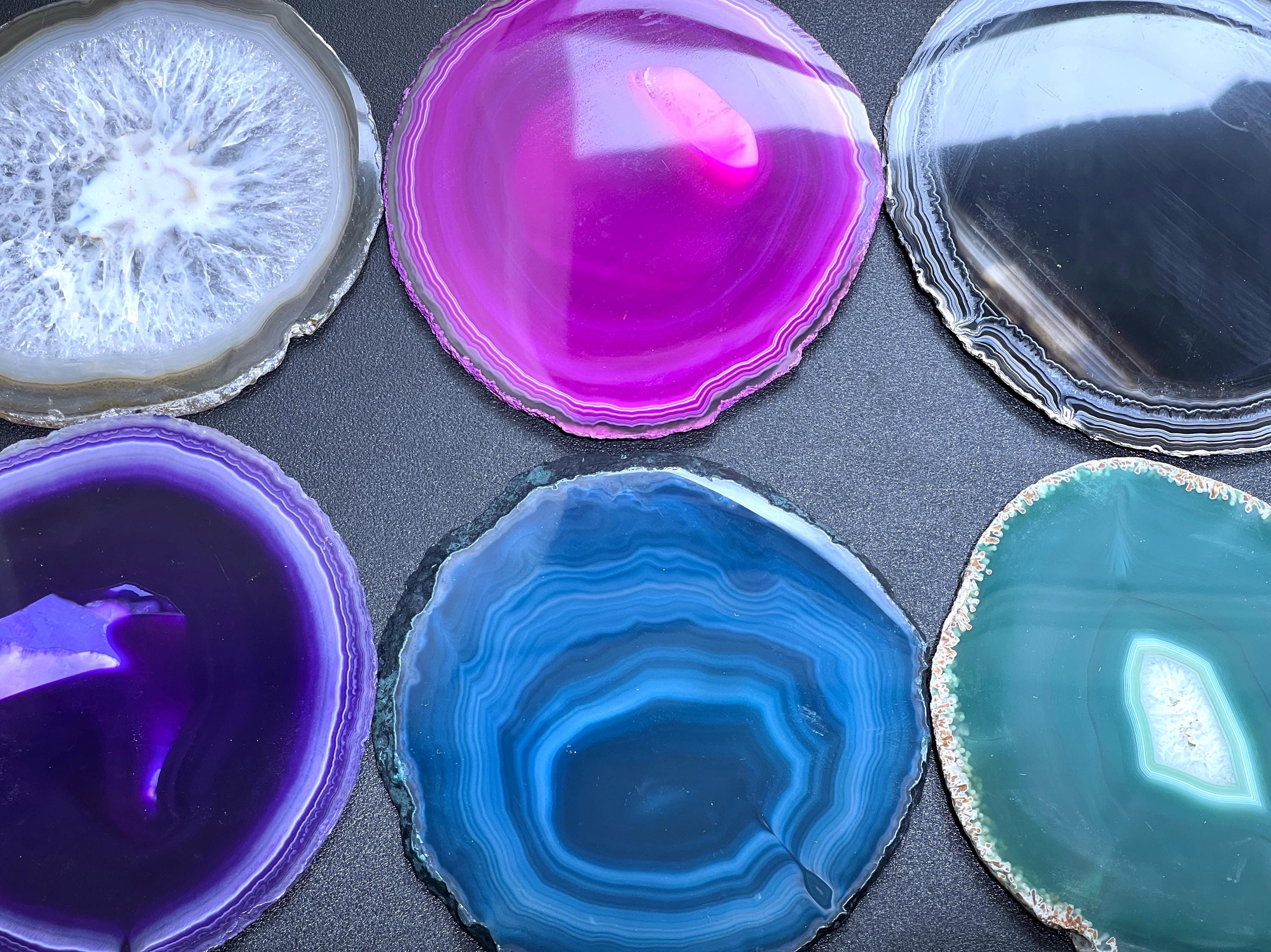 Round Circular Agate Slices (2 Pounds)(4.5 - 5.0 Inches)(Size #4) Two LBs Wholesale Pink Black Blue Natural Teal Pink Purple Mixed Colors Amazing Crystals
