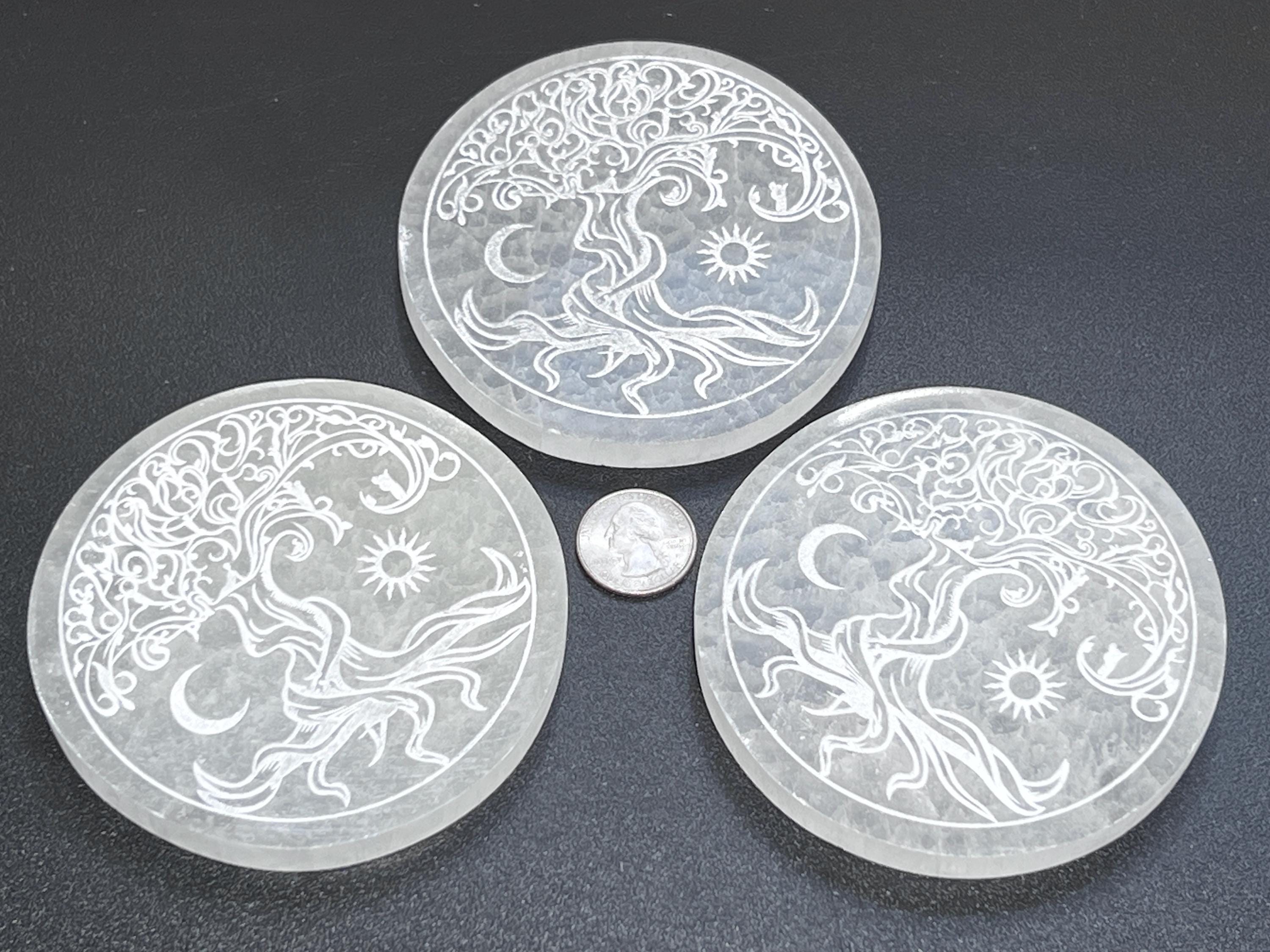 Selenite Crystal Tree Of Life Round Circle Plate (4 Inch) Gemstone Decor Supply Amazing Crystals
