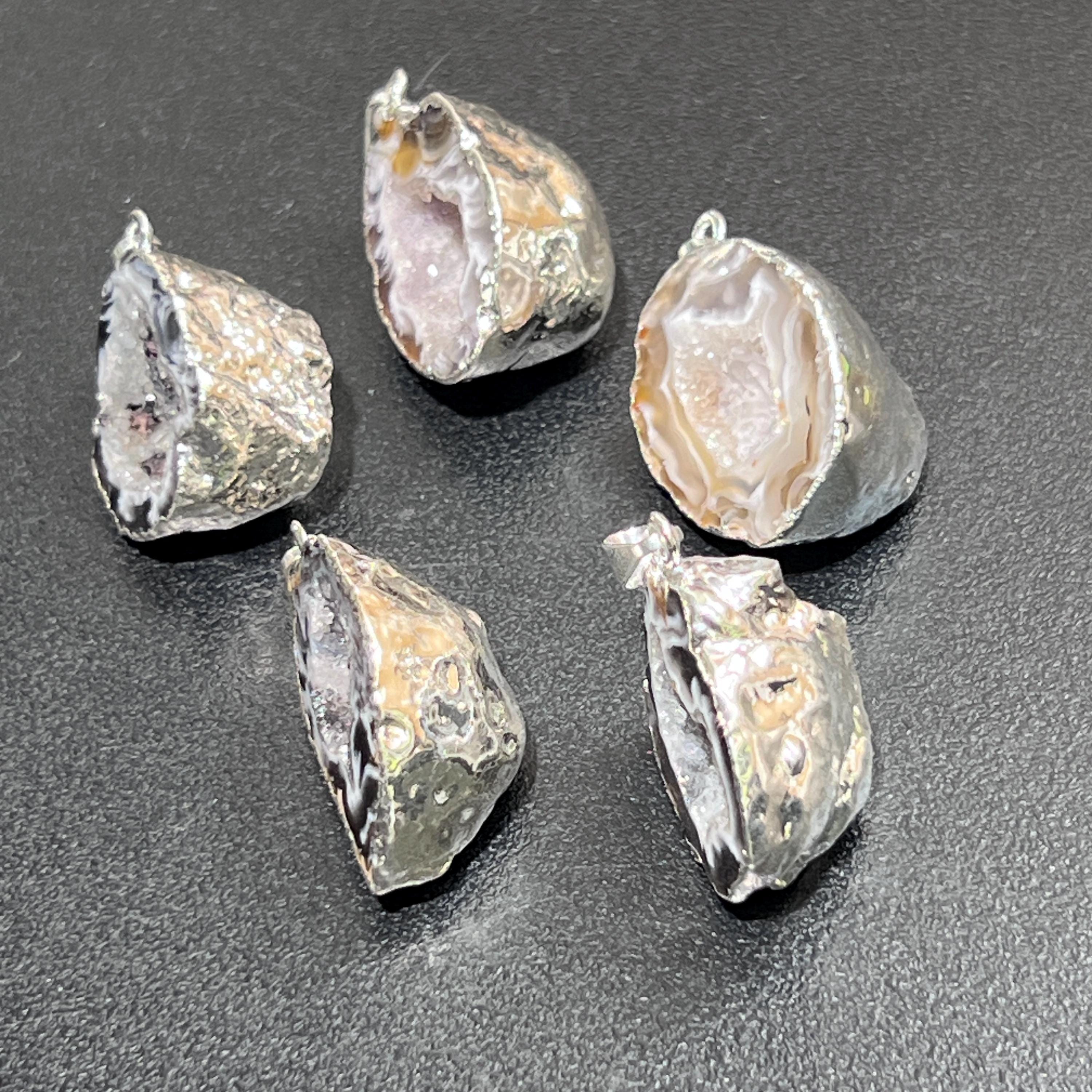 Oco Geode Druzy Crystal Pendant (Silver Plated Back) Amazing Crystals