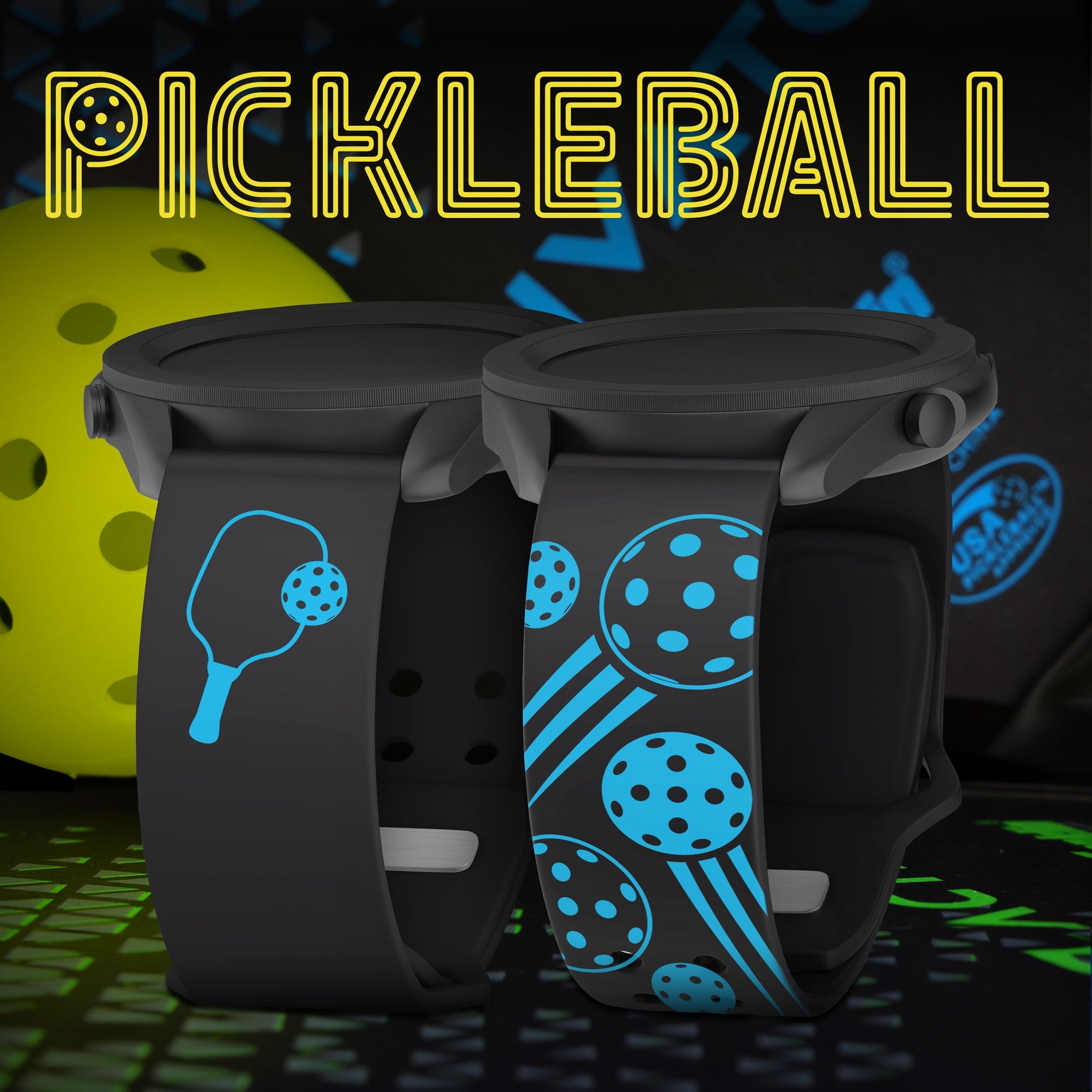 Pickleball HD  Watchband for Samsung, Garmin, Fossil, and More Affinity Bands