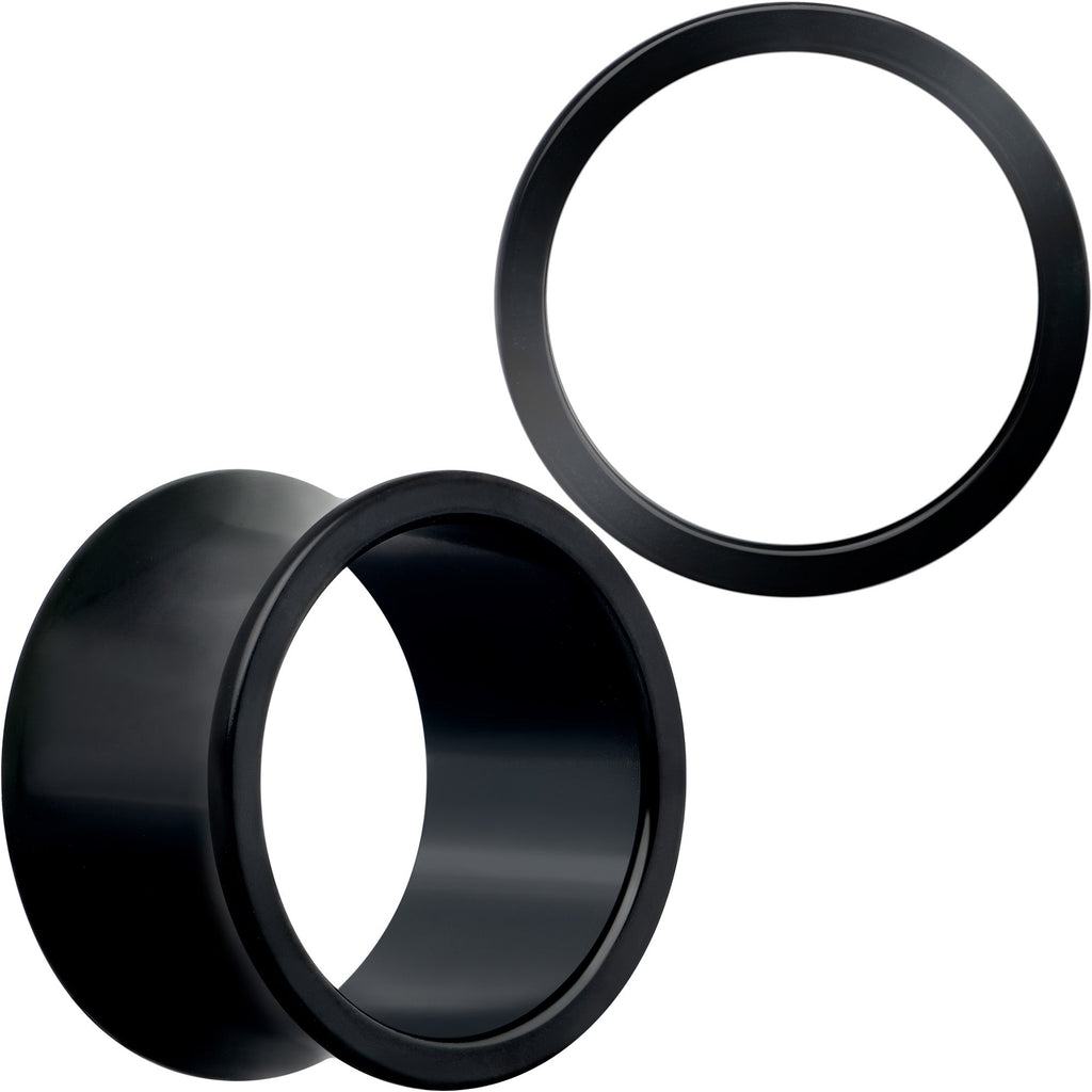 Black Hand Polished Double Flare Tunnel Plug Set 6mm to 25mm BodyCandy
