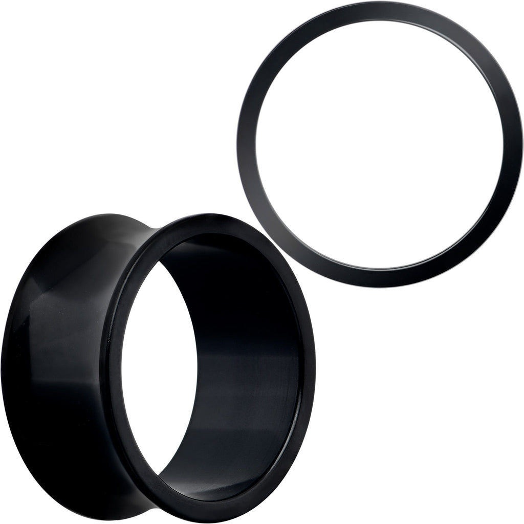 Black Hand Polished Double Flare Tunnel Plug Set 6mm to 25mm BodyCandy