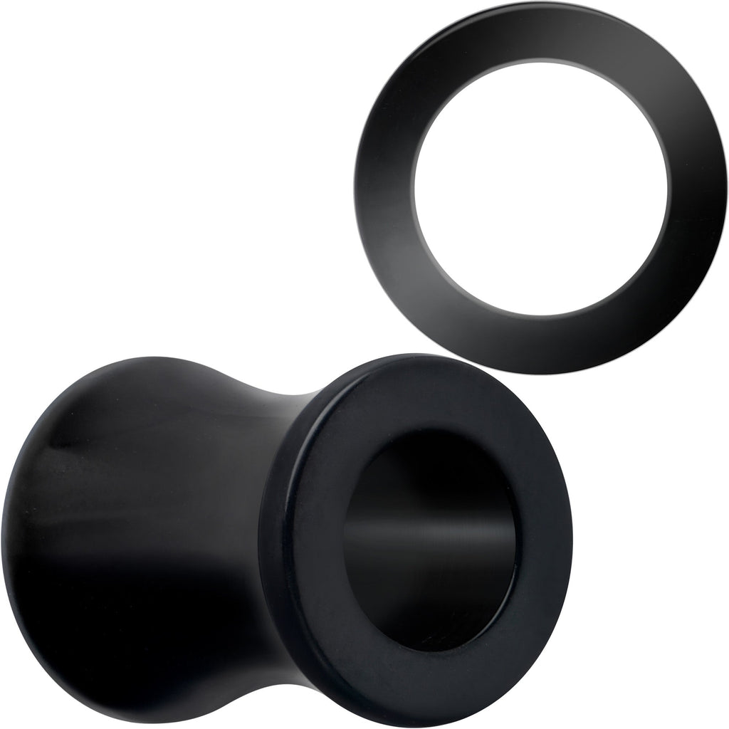Black Hand Polished Double Flare Tunnel Plug Set 6mm to 25mm BodyCandy