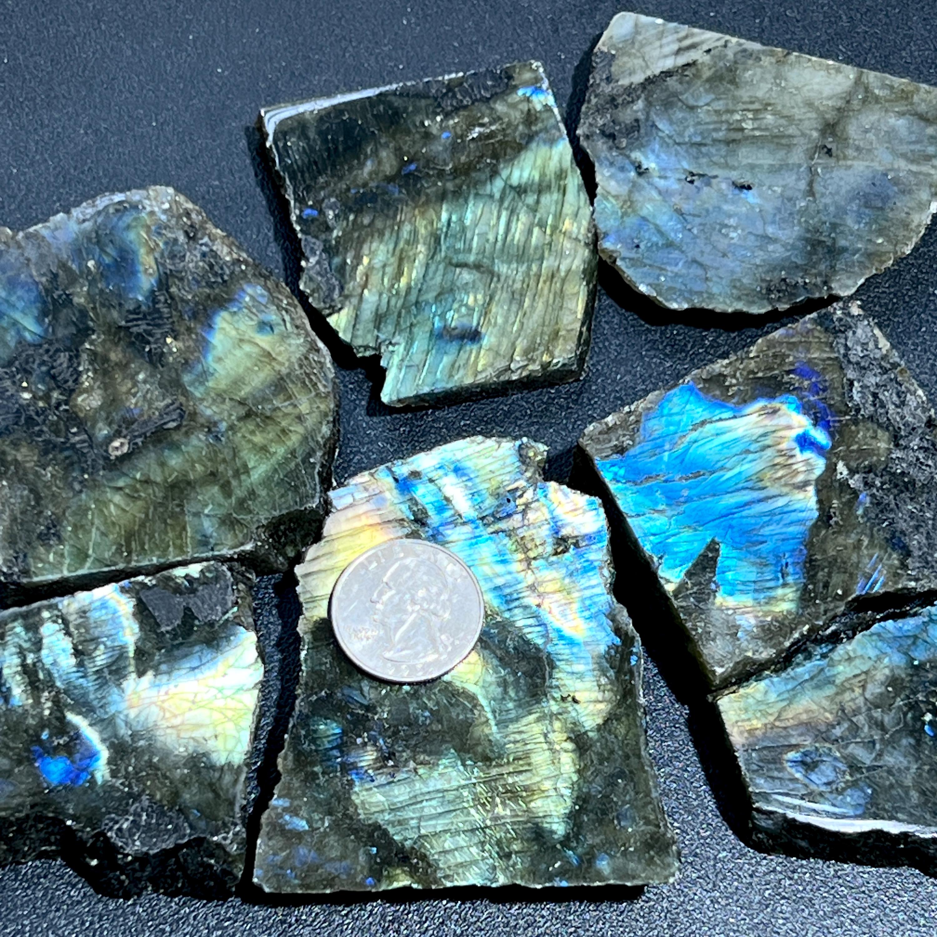 Flashy Labradorite Polished Rough Cut Slab Tiles (By The Piece or Pound) Wholesale Amazing Crystals