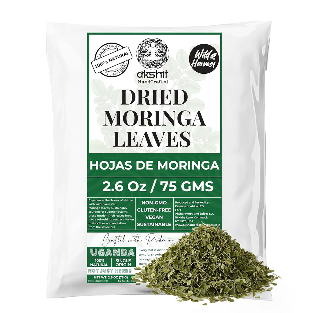 Akshit Moringa (Oleifera) Tea Leaves – Herbal Tea, 100% Natural Moringa Leaves, Boosts Energy & Immunity - 2.6 oz Akshit